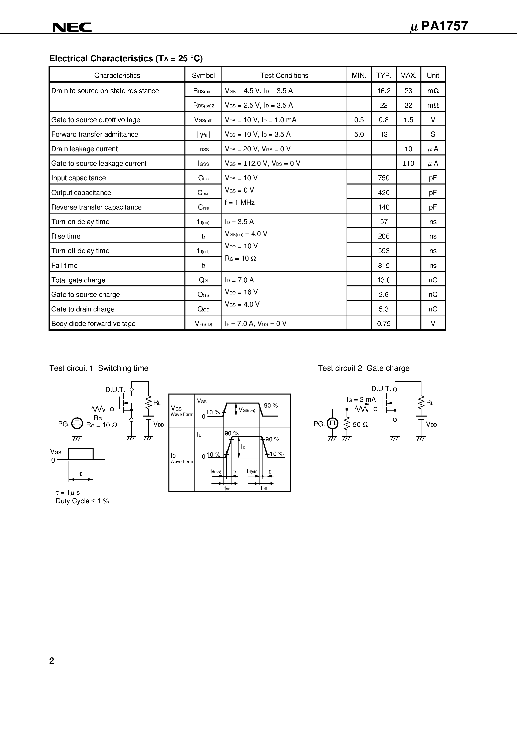 Datasheet UPA1757 - SWITCHING N-CHANNEL POWER MOS FET INDUSTRIAL USE page 2