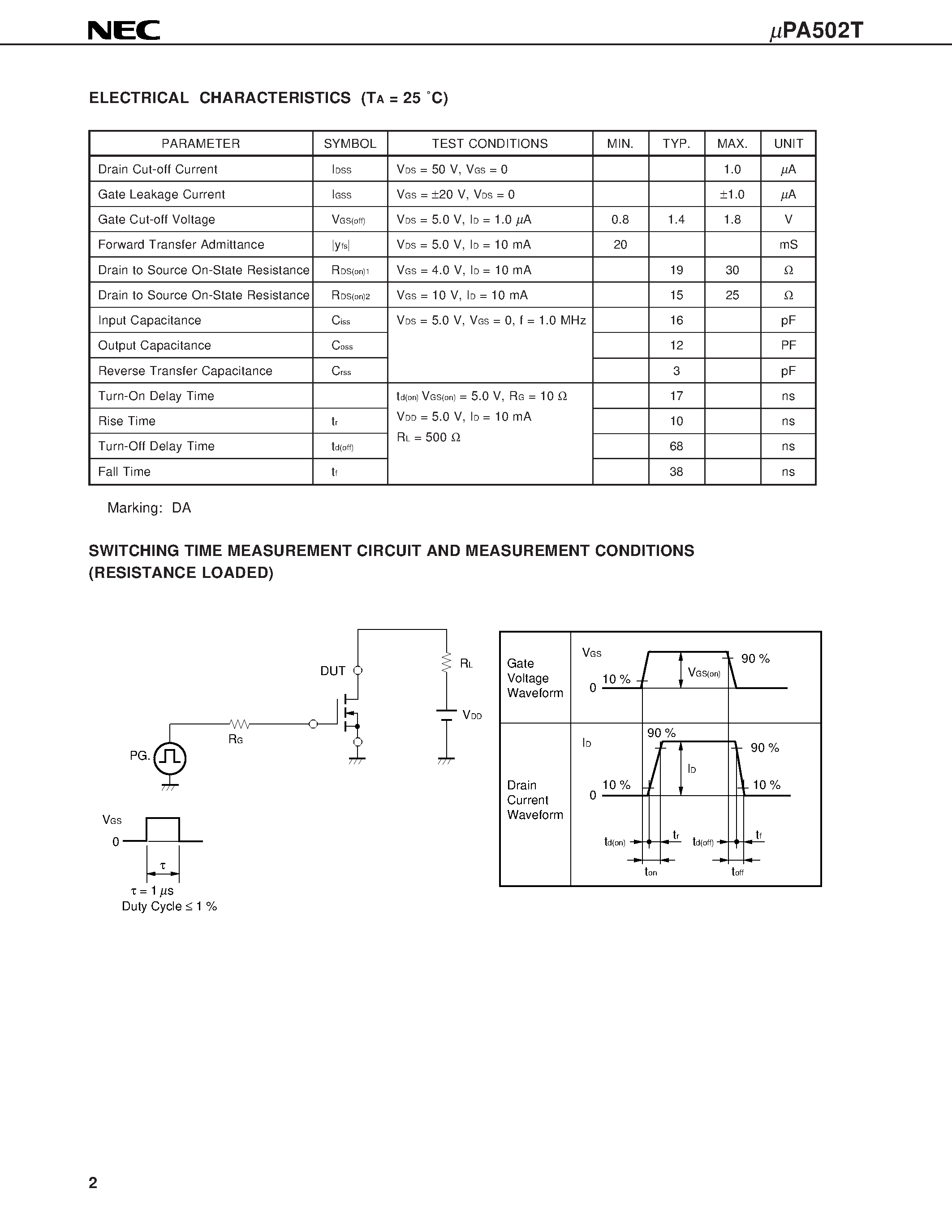 Datasheet UPA502T page 2 Datasheet UPA502T - N-CHANNEL MOS FET 5-PIN 2 CIRCUITS page 2
