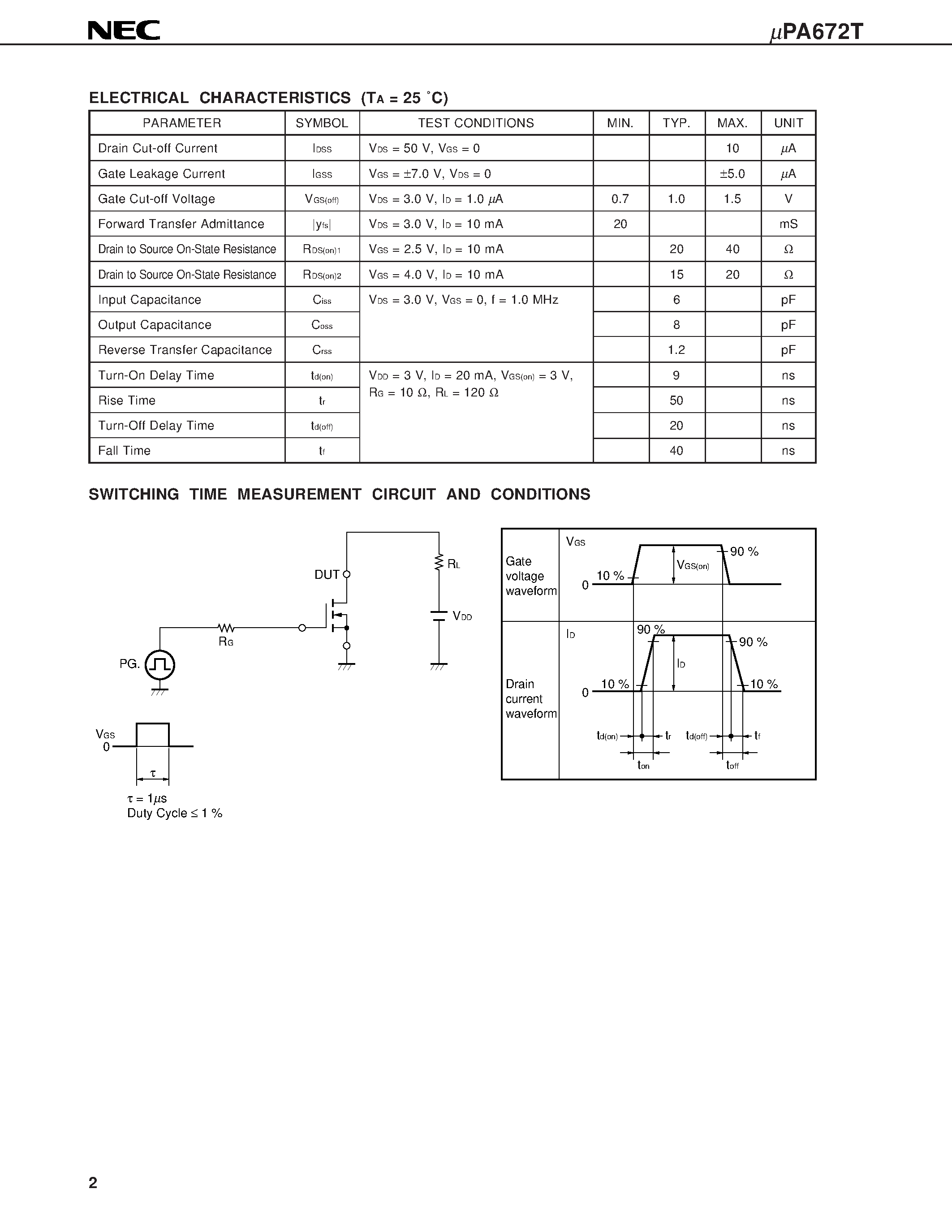 Datasheet UPA672 - N-CHANNEL MOS FET ARRAY FOR SWITCHING page 2