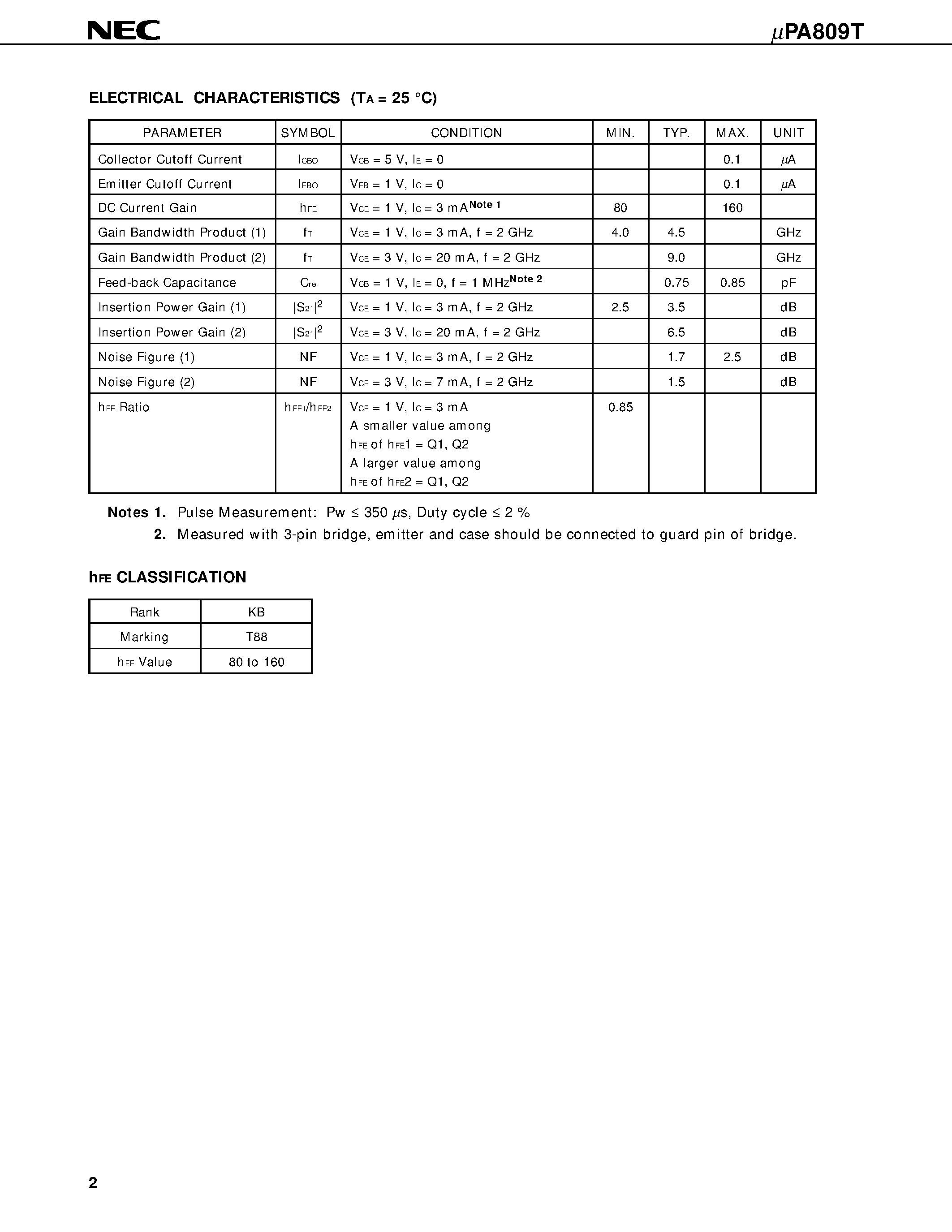Datasheet UPA809 page 2 Datasheet UPA809 - MICROWAVE LOW NOISE AMPLIFIER NPN SILICON EPITAXIAL TRANSISTOR WITH BUILT-IN 2 ELEMENTS MINI MOLD page 2