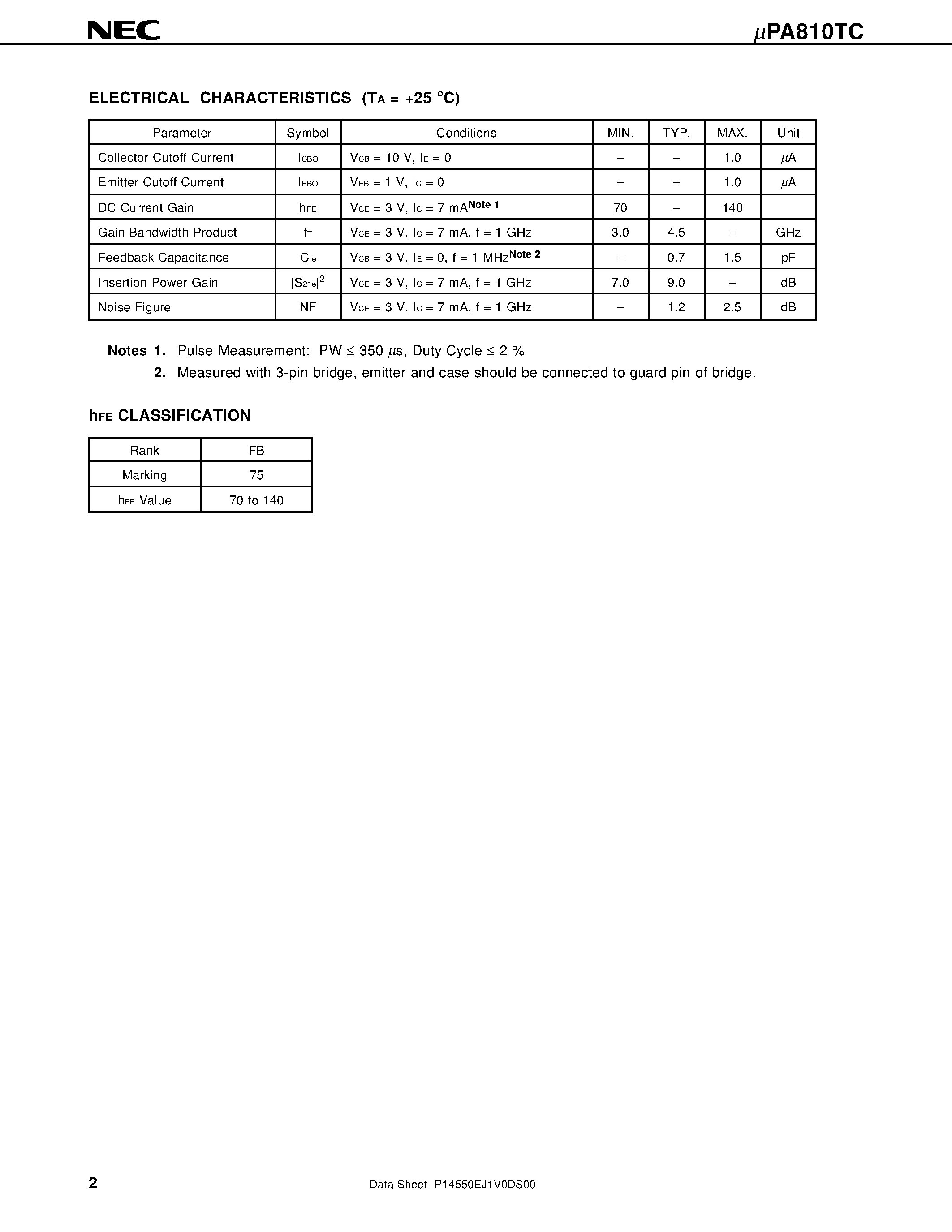Даташит UPA810 - NPN SILICON EPITAXIAL TRANSISTOR WITH BUILT-IN 2 x 2SC5006 FLAT-LEAD 6-PIN THIN-TYPE ULTRA SUPER MINIMOLD страница 2