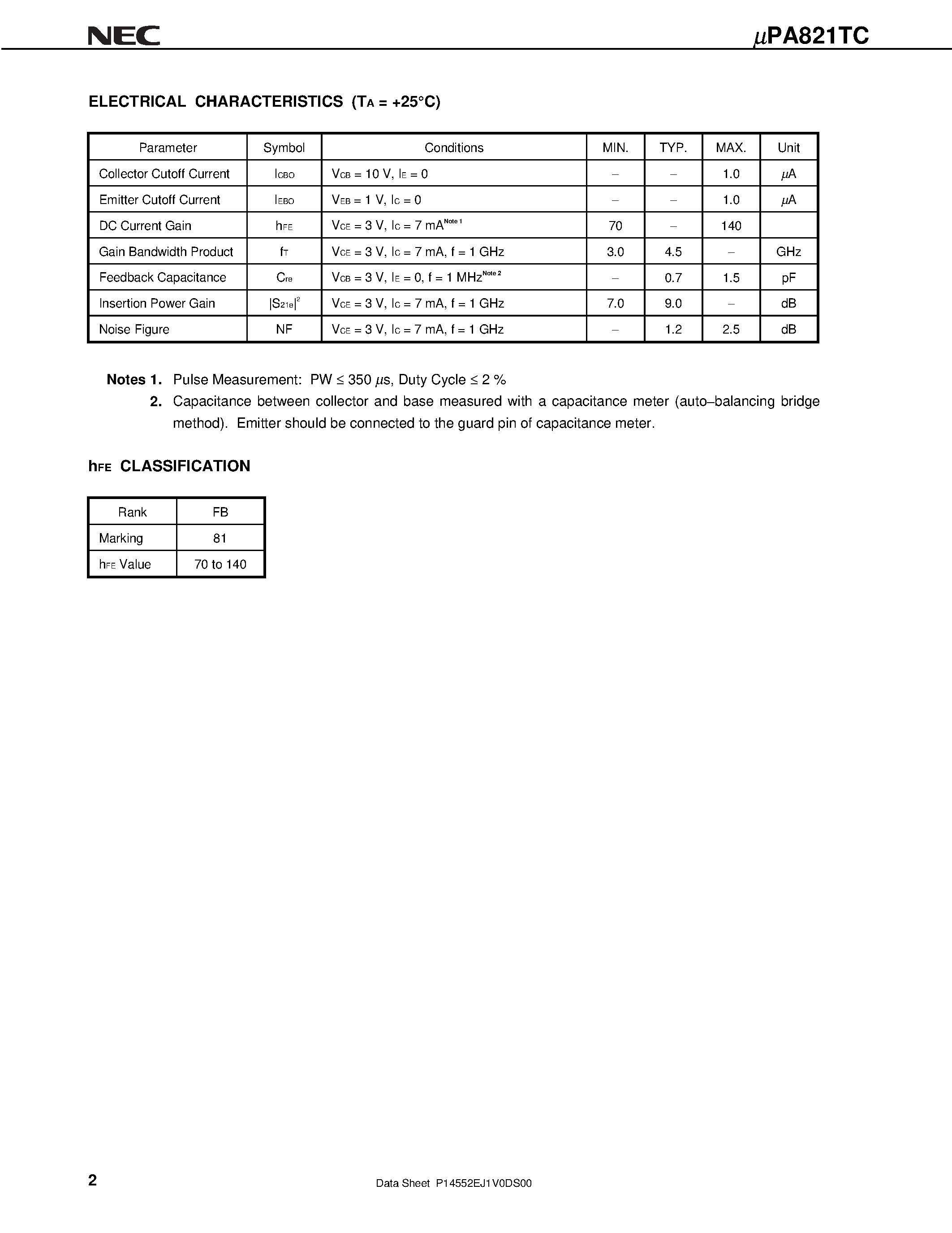 Даташит на микросхему UPA821TC страница 2 Даташит UPA821TC - NPN SILICON EPITAXIAL TWIN TRANSISTOR WITH BUILT-IN 2 x 2SC5006 FLAT-LEAD 6-PIN THIN-TYPE ULTRA SUPER MINIMOLD страница 2