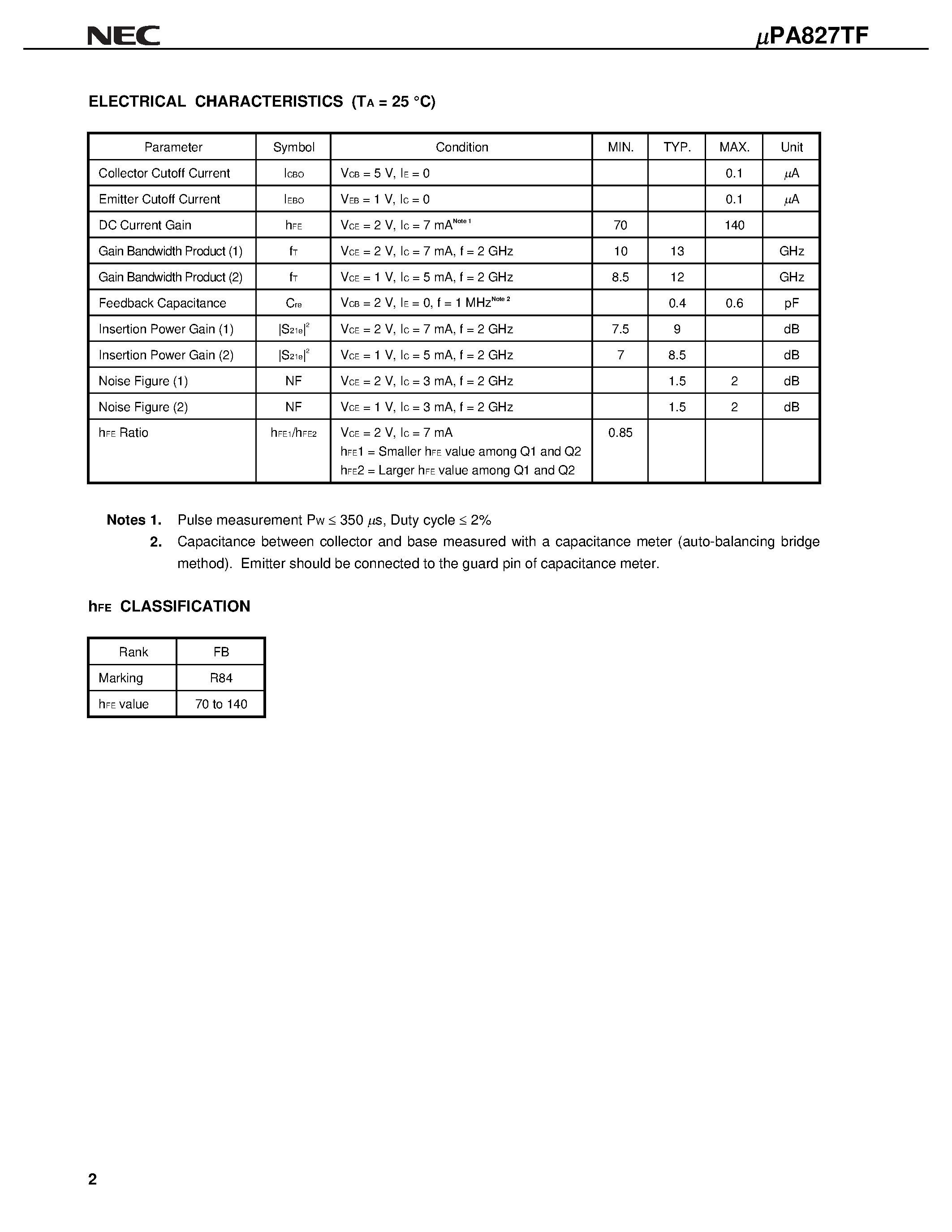 Даташит на микросхему UPA827 страница 2 Даташит UPA827 - HIGH-FREQUENCY LOW NOISE AMPLIFIER NPN SILICON EPITAXIAL TWIN TRANSISTOR WITH BUILT-IN 6-PIN 2 x 2SC5179 THIN-TYPE SMALL MINI MOLD страница 2