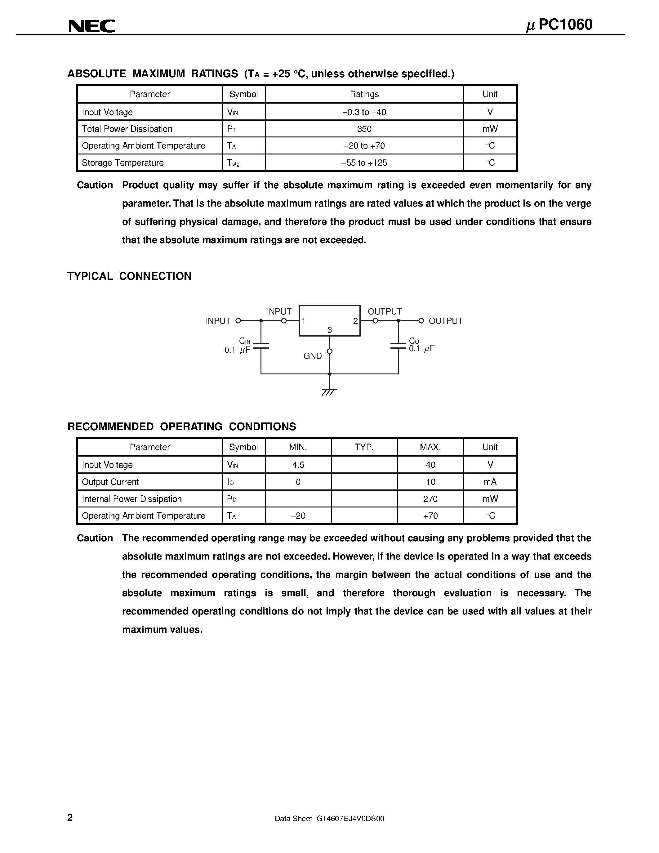Datasheet UPC1060 page 2 Datasheet UPC1060 - 2.5 V HIGH PRECISION REFERENCE VOLTAGE CIRCUIT page 2