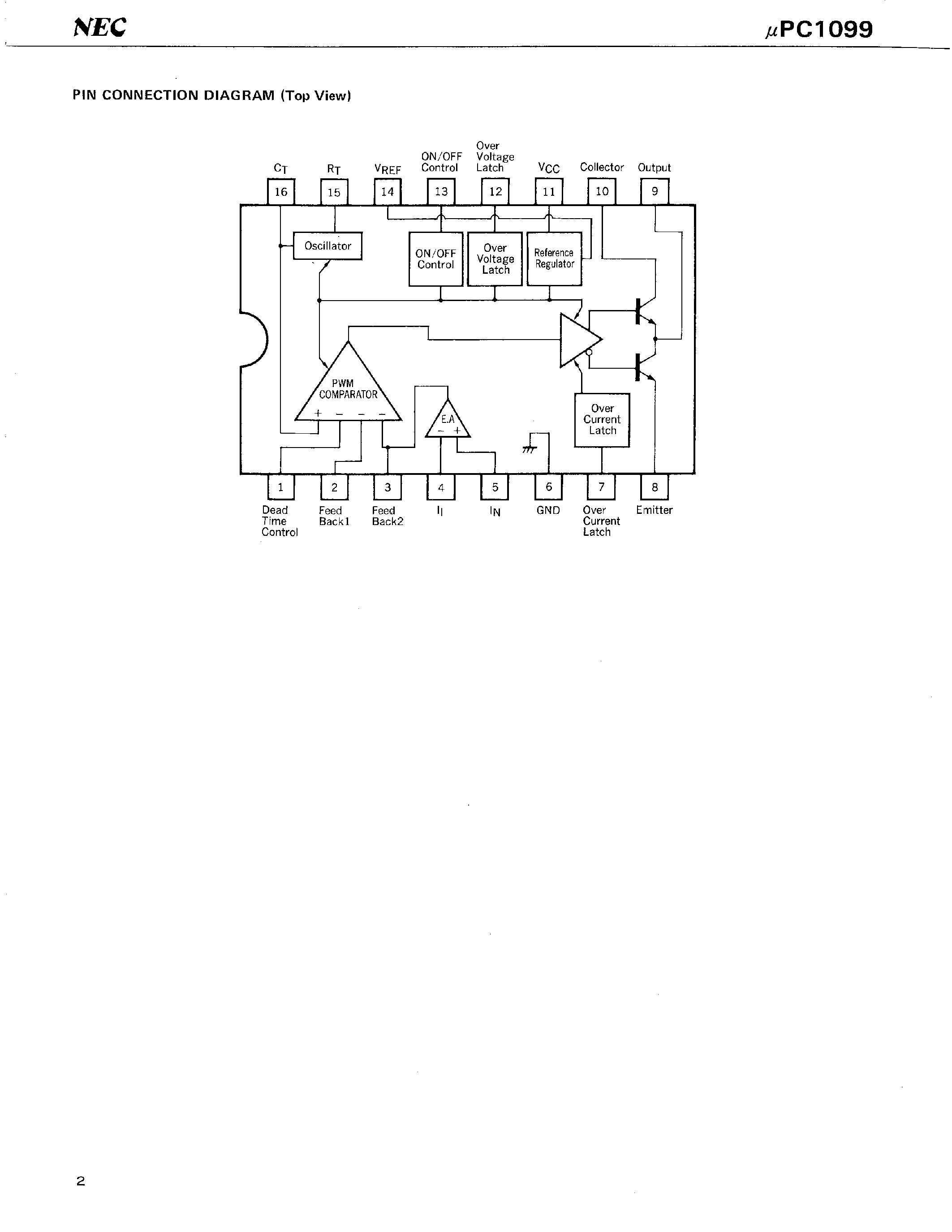 Datasheet UPC1099 - SWITCHING REGULATOR CONTROL CIRCUIT FOR 500 kHz OPERATION page 2