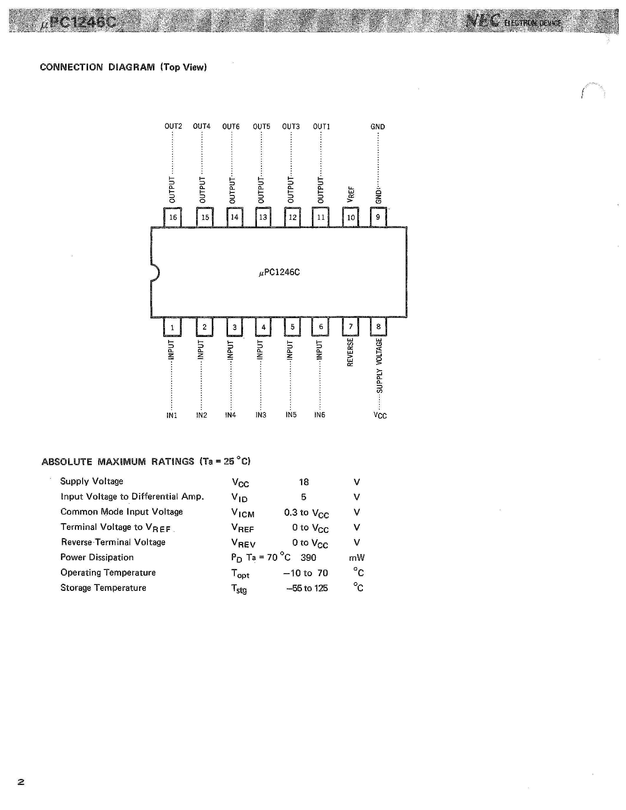 Datasheet UPC1246C - PREDRIVER FOR 3-PHASES DC BRUSHLESS MOTOR page 2