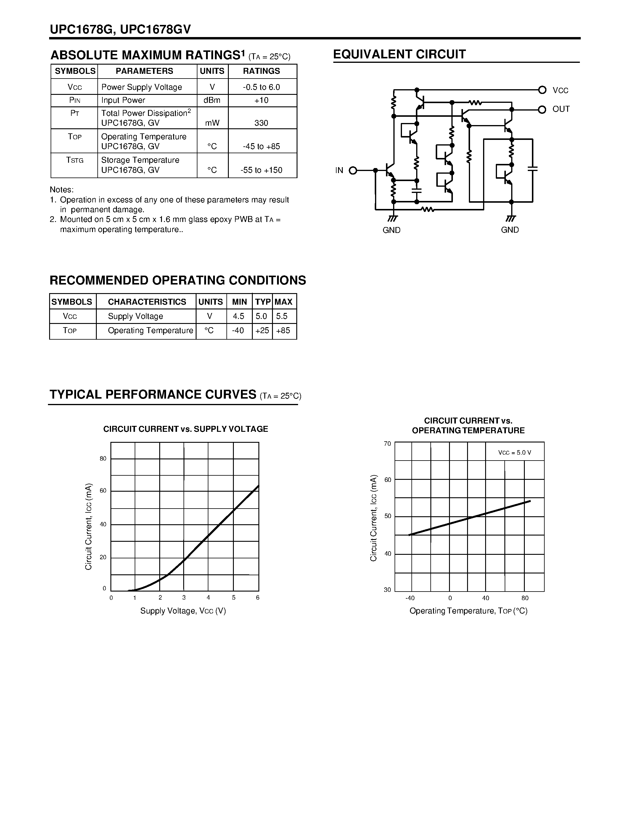 Datasheet UPC1678G-E1 page 2 Datasheet UPC1678G-E1 - 2 GHz MEDIUM POWER BROADBAND SILICON MMIC AMPLIFIER page 2