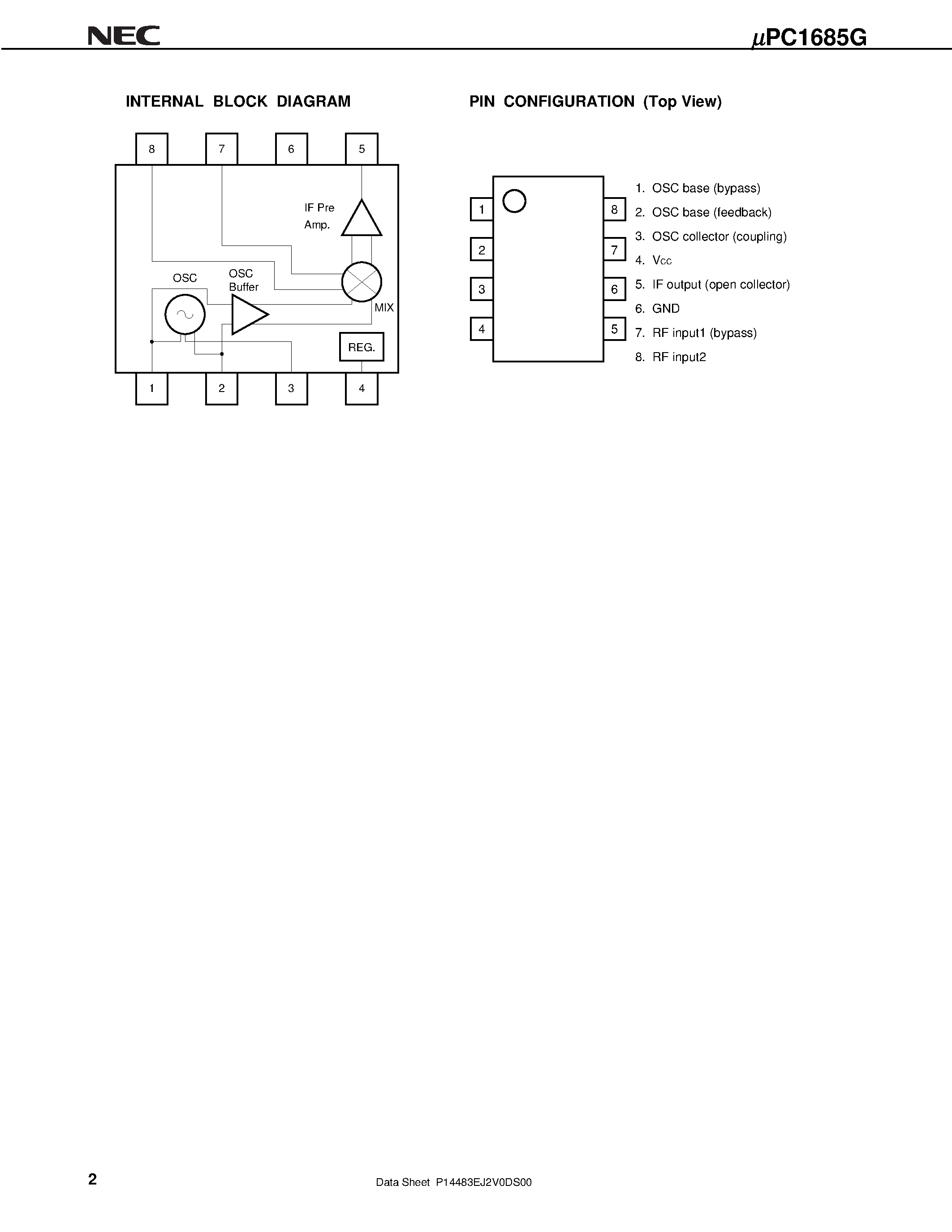 Даташит UPC1685G - GENERAL PURPOSE 5 V FREQUENCY DOWN-CONVERTER IC страница 2