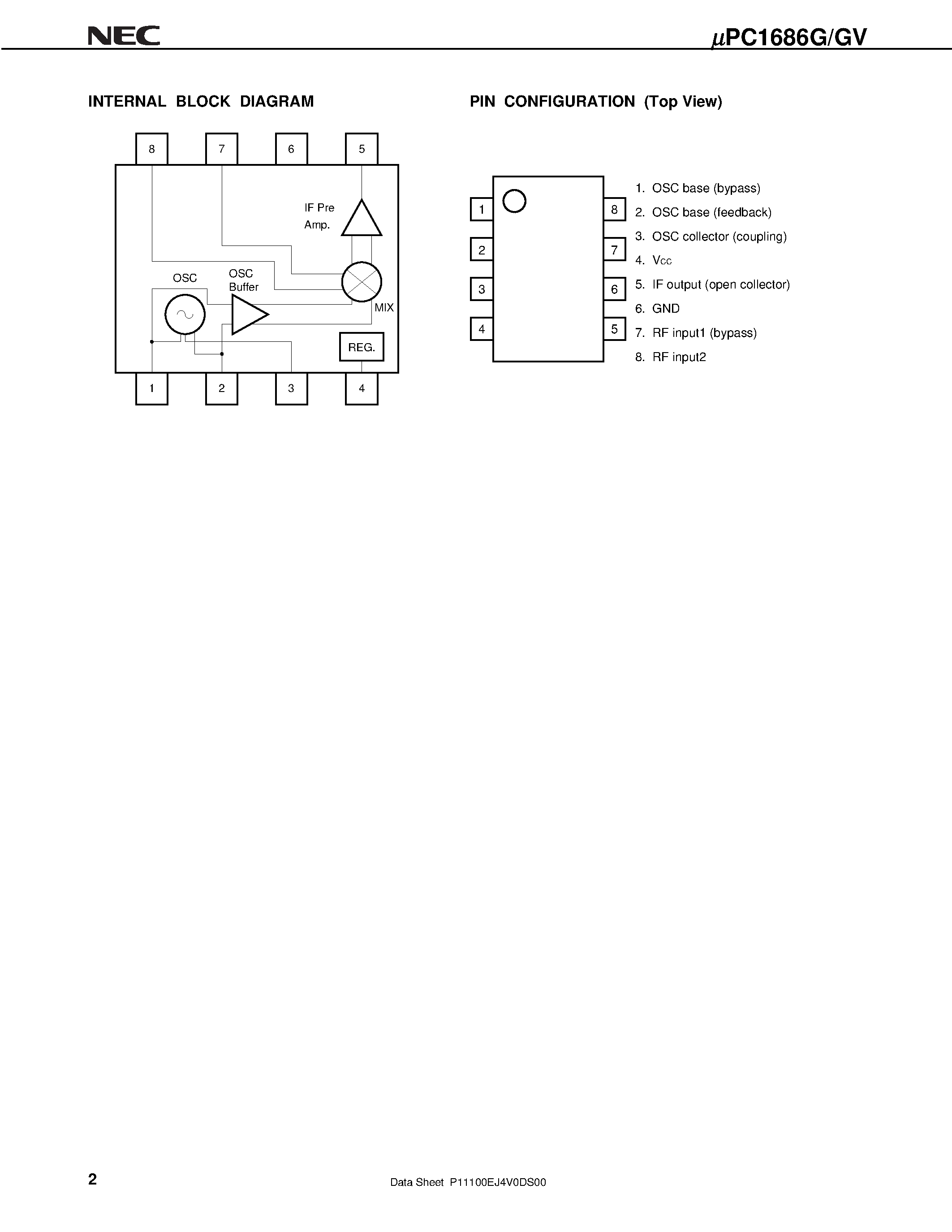 Даташит UPC1686G-E1 - GENERAL PURPOSE 5 V FREQUENCY DOWN-CONVERTER IC страница 2