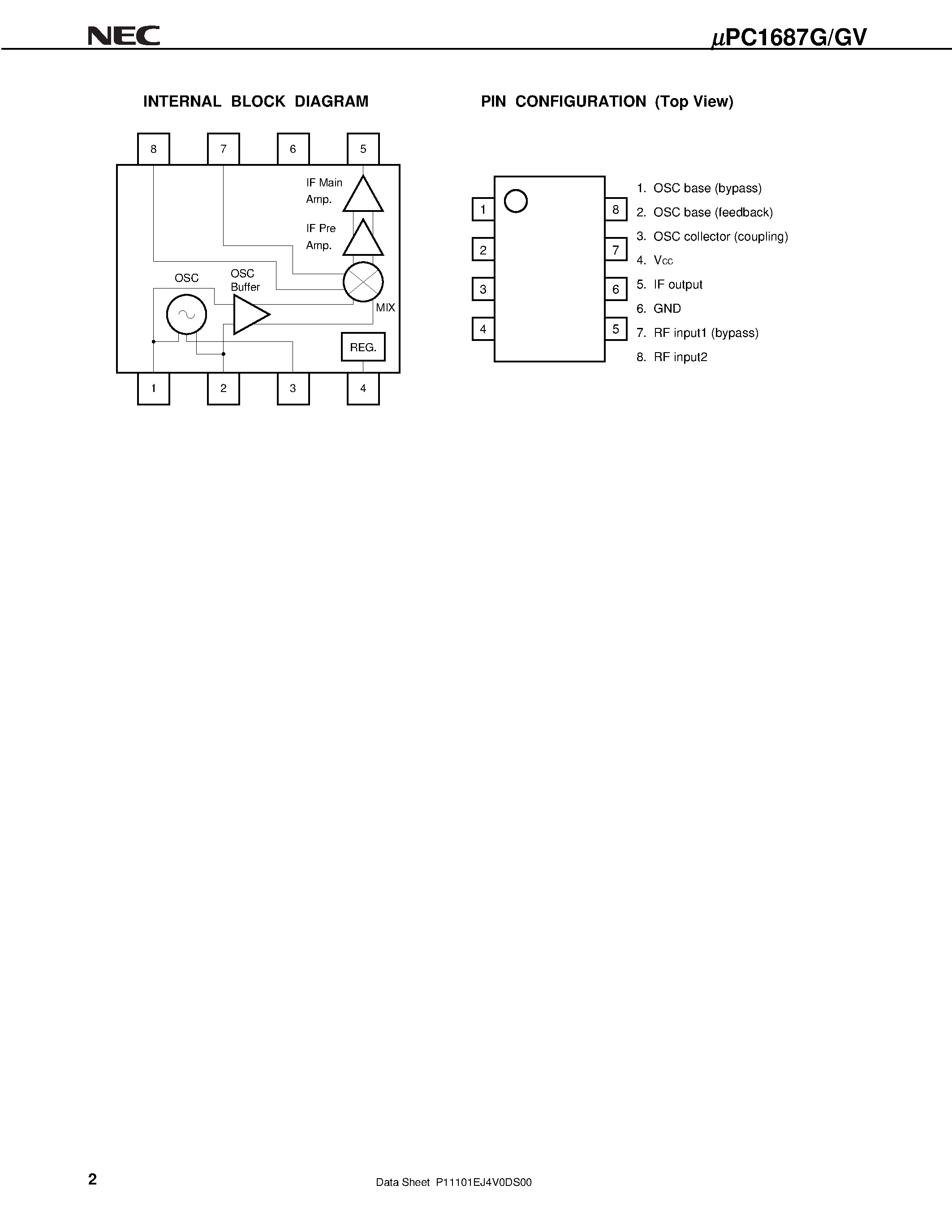 Даташит UPC1687GV - GENERAL PURPOSE 5 V FREQUENCY DOWN-CONVERTER IC страница 2