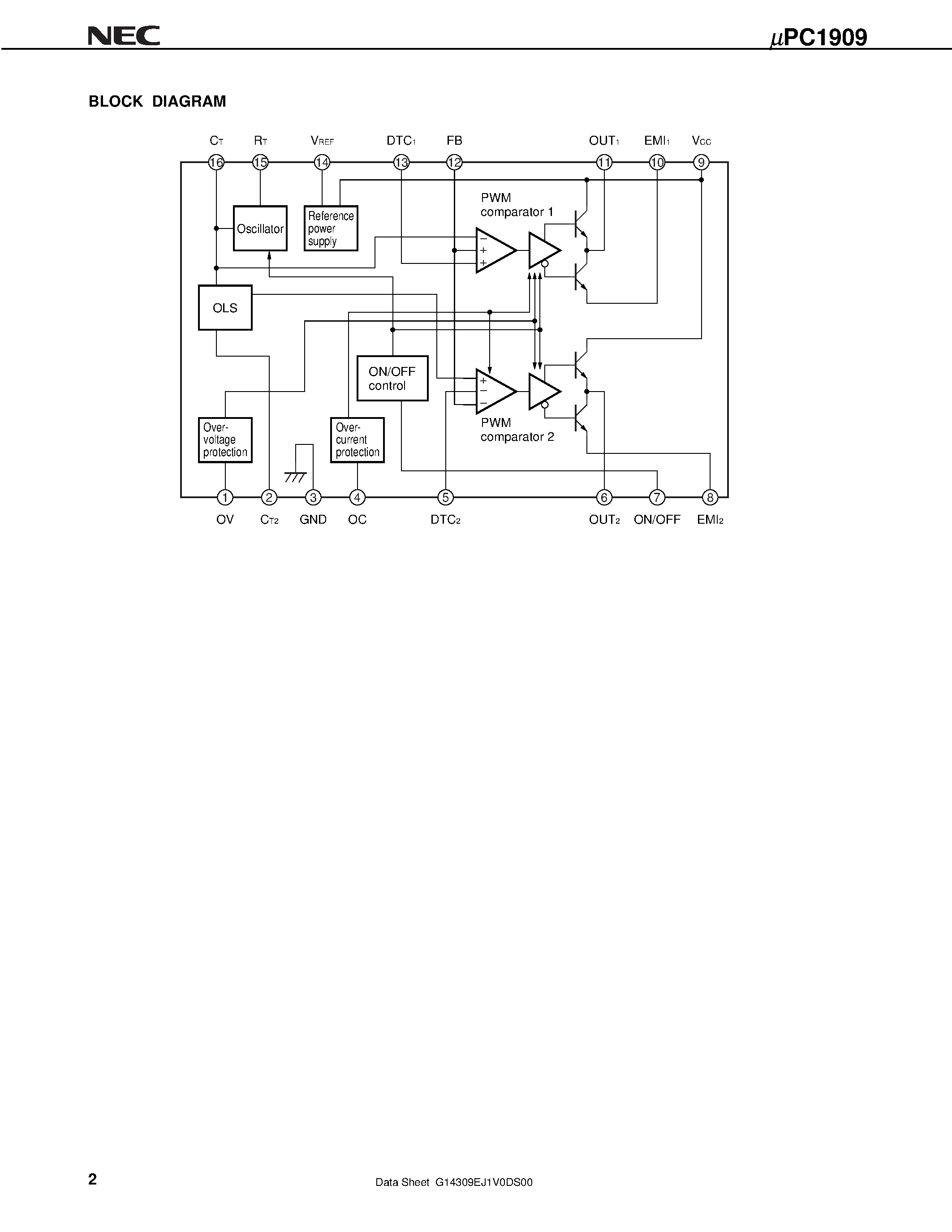 Datasheet UPC1909GS page 2 Datasheet UPC1909GS - SWITCHING REGULATOR CONTROL IC page 2