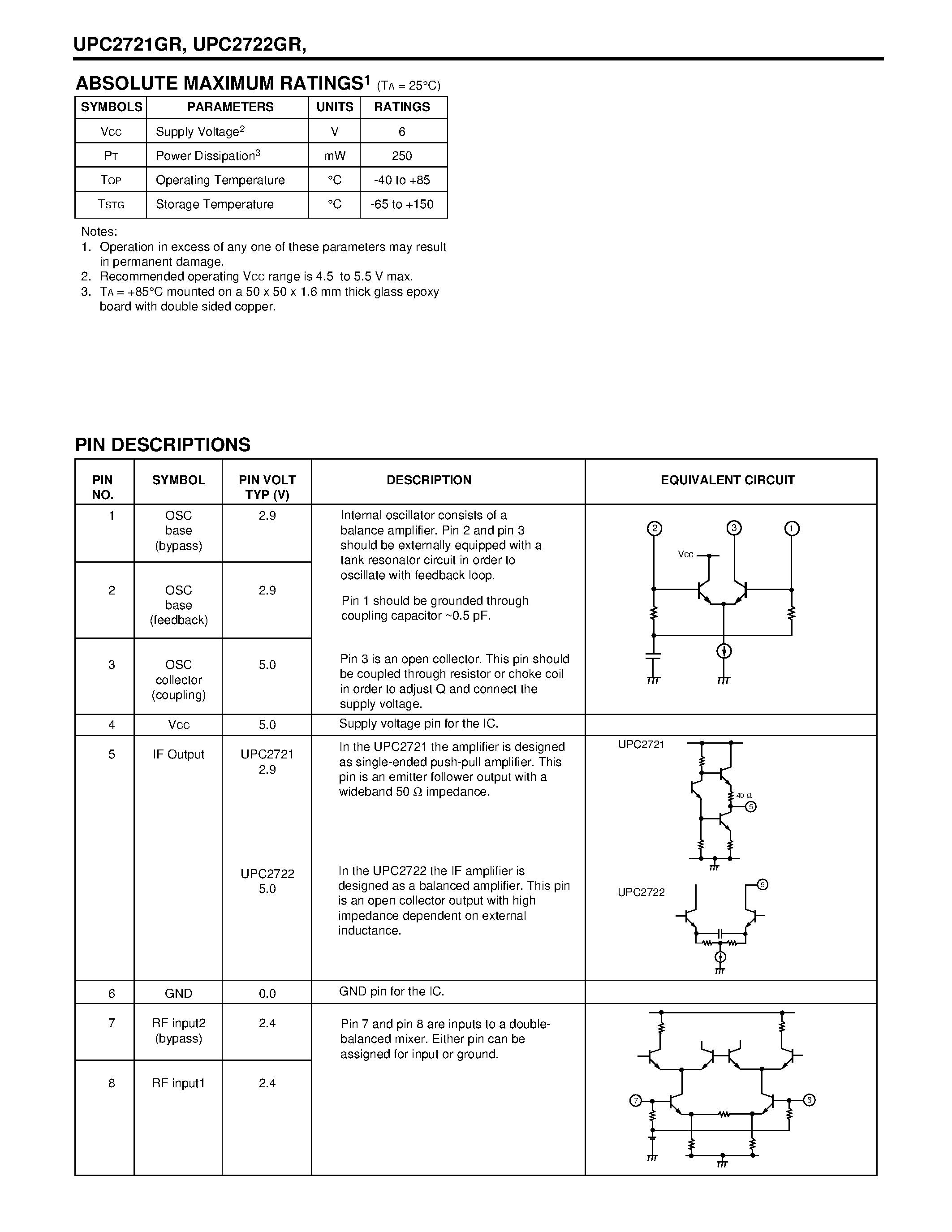 Datasheet UPC2722GR page 2 Datasheet UPC2722GR - SILICON MMIC L BAND DOWNCONVERTER page 2