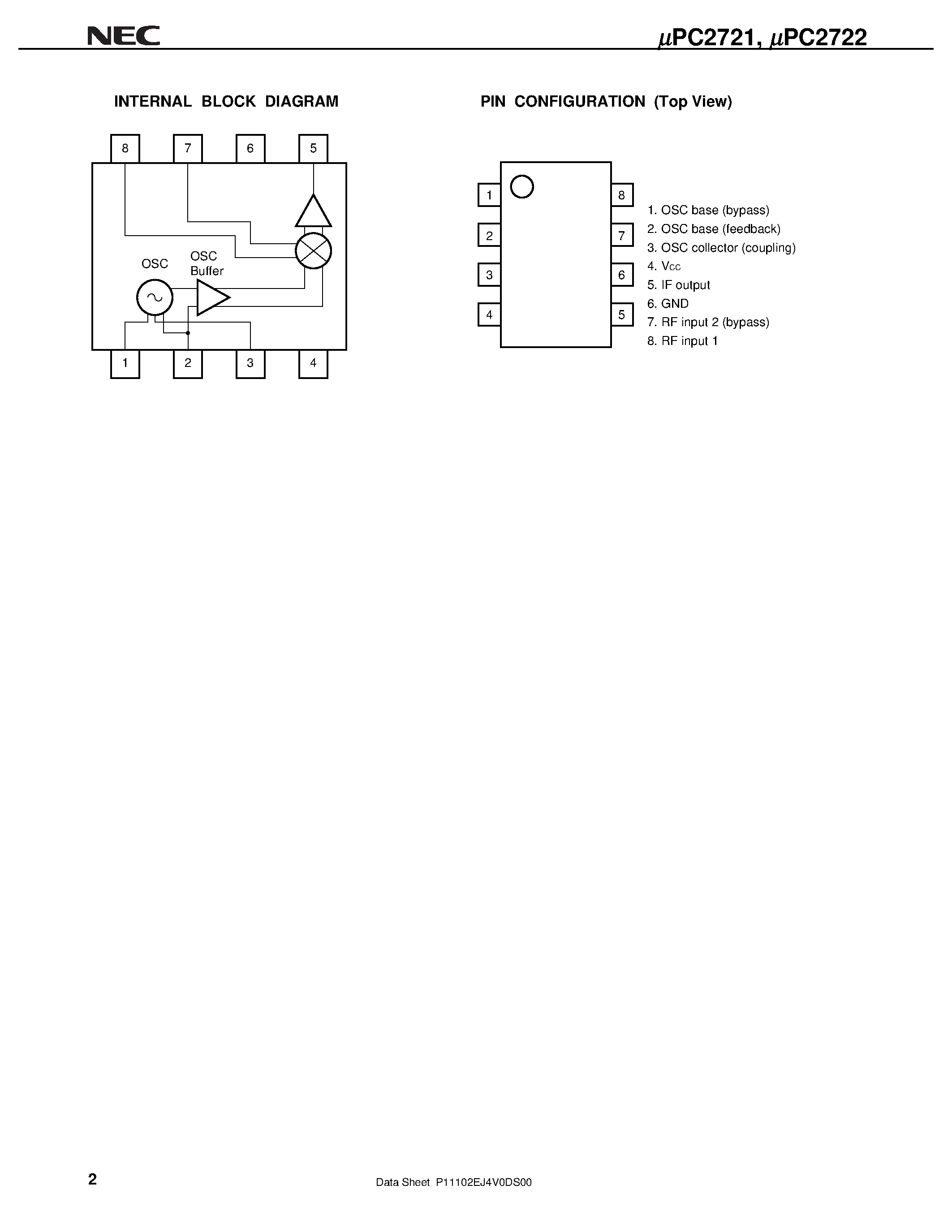 Datasheet UPC2722GR-E2 page 2 Datasheet UPC2722GR-E2 - GENERAL PURPOSE L-BAND DOWN CONVERTER ICs page 2