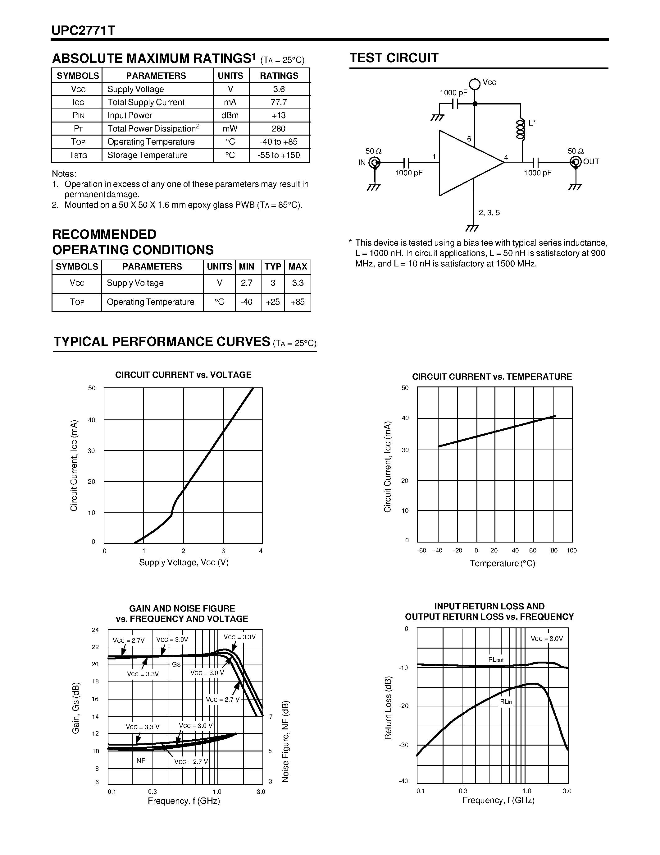 Datasheet UPC2771T page 2 Datasheet UPC2771T - 3 V/ 2.9 GHz SILICON MMIC MEDIUM OUTPUT POWER AMPLIFIER FOR MOBILE COMMUNICATIONS page 2