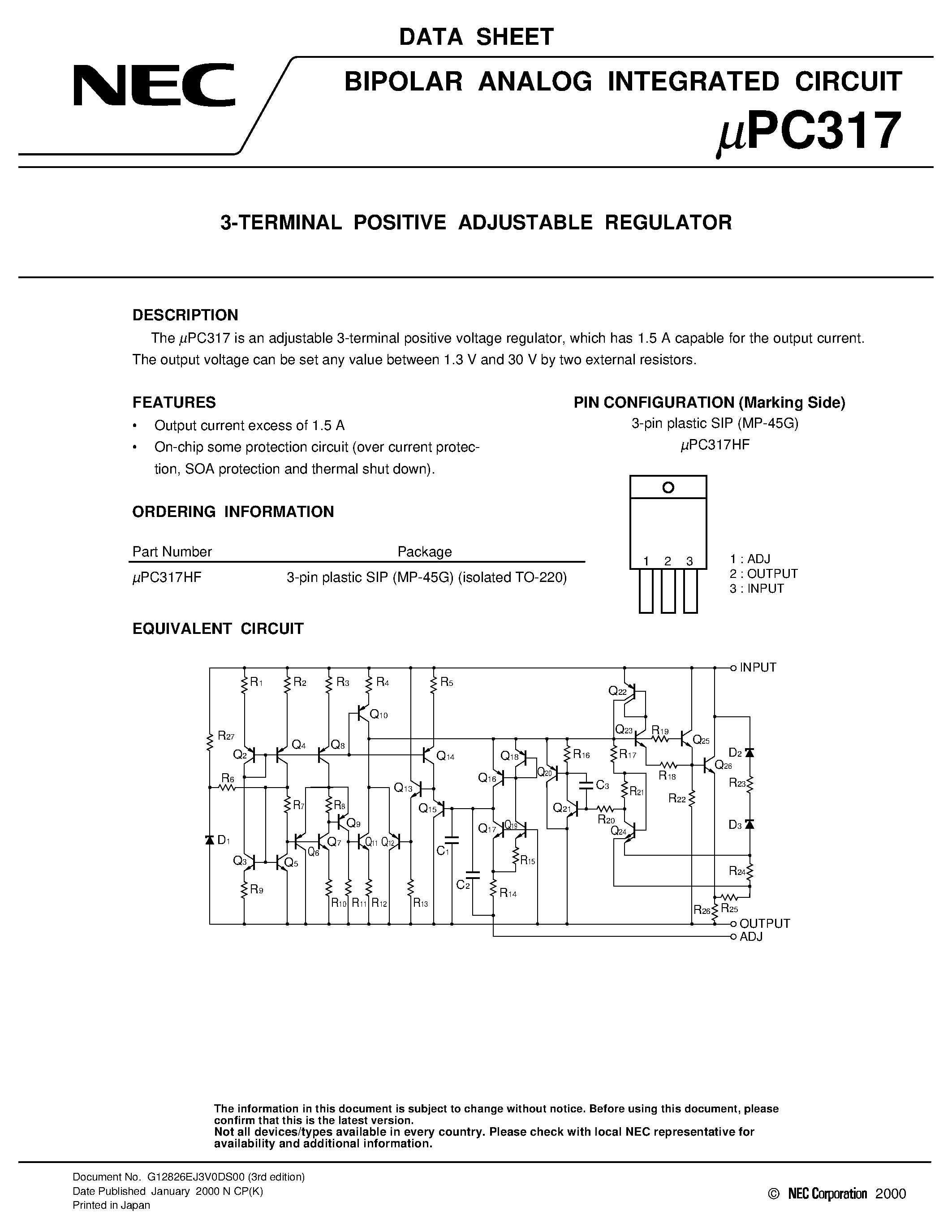 Datasheet UPC317HF - 3-TERMINAL POSITIVE ADJUSTABLE REGULATOR page 1