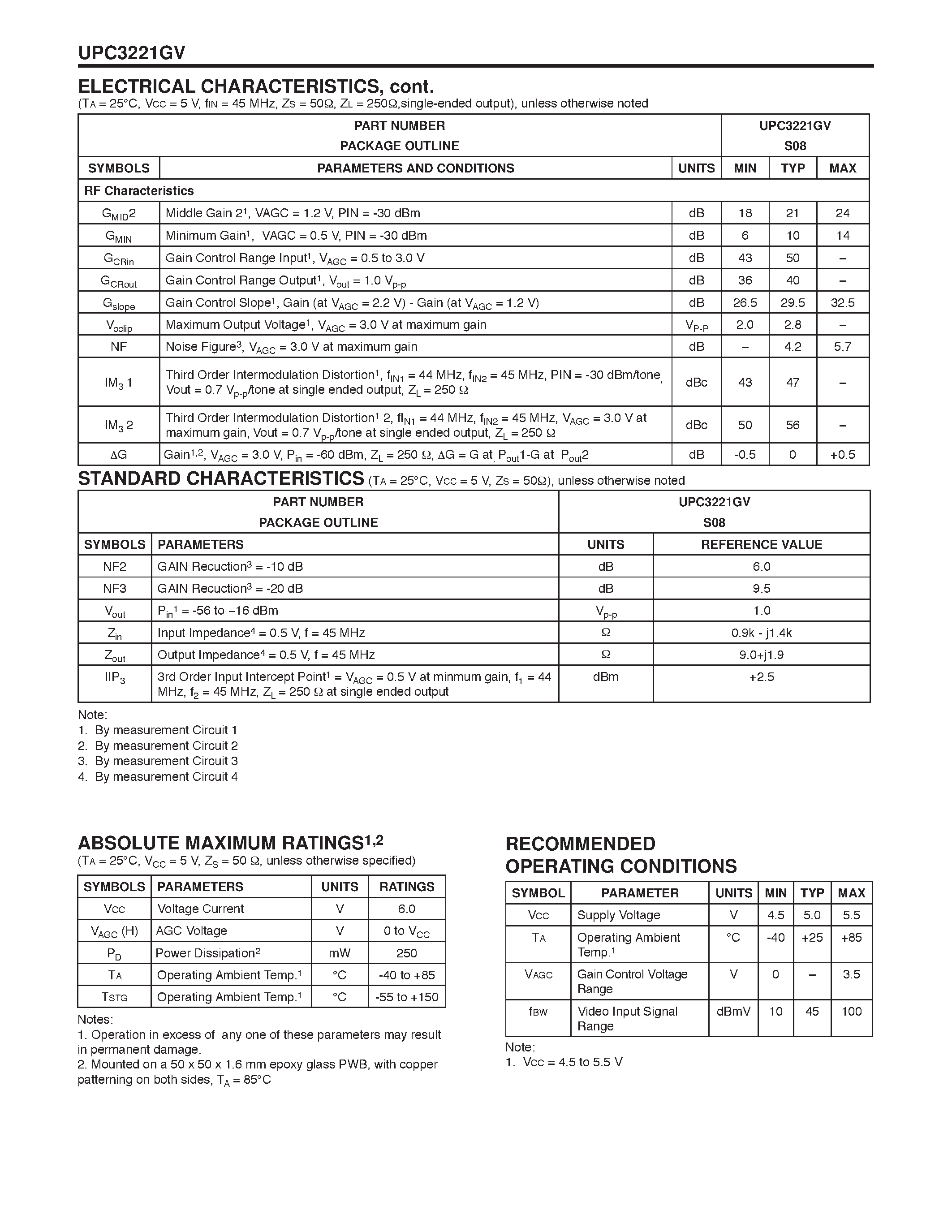 Datasheet UPC3221GV - NECs GENERAL PURPOSE 5 V AGC AMPLIFIER page 2