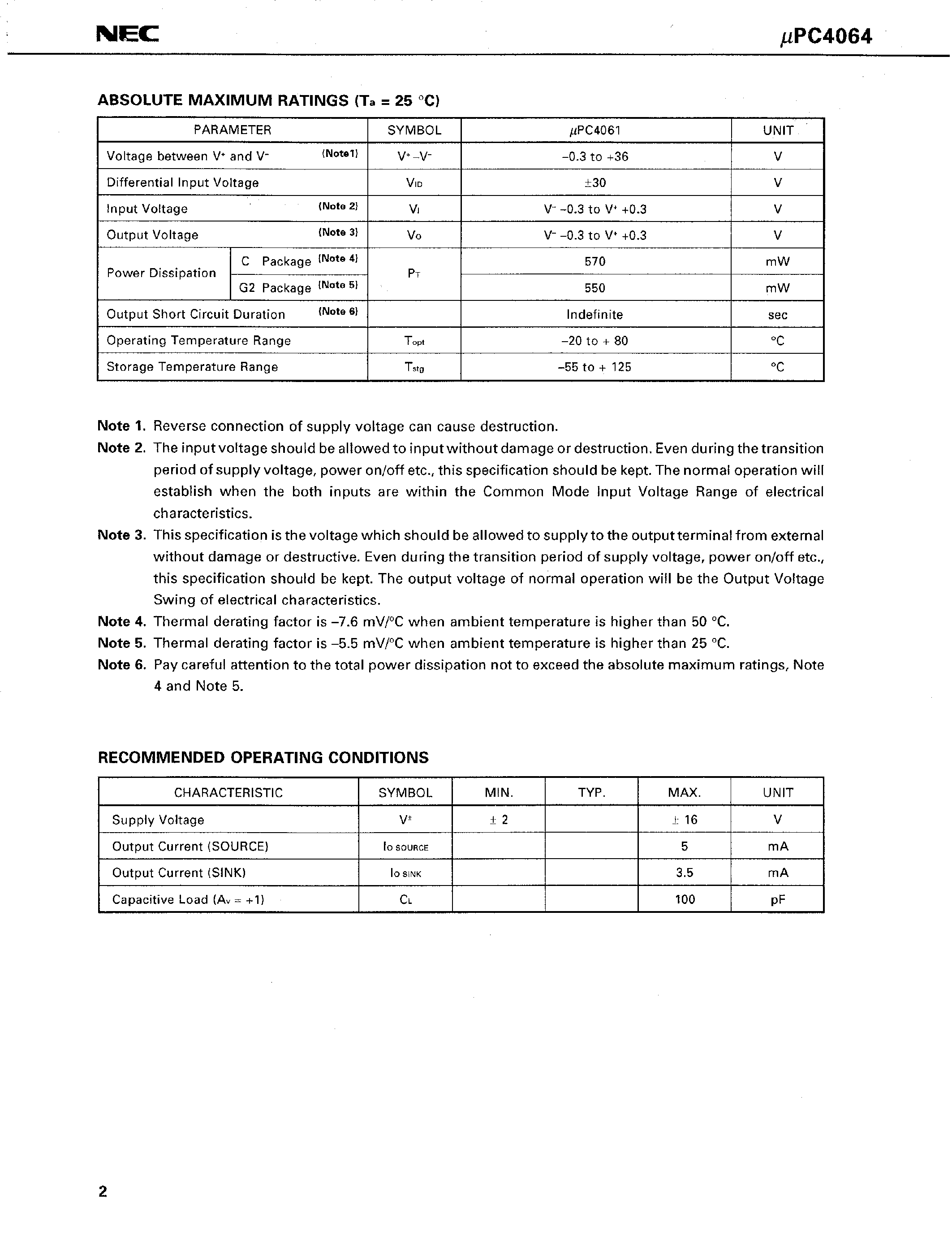 Datasheet UPC4064C - DUAL J-FET INPUT LOW-POWER OPERATIONAL AMPLIFIER page 2