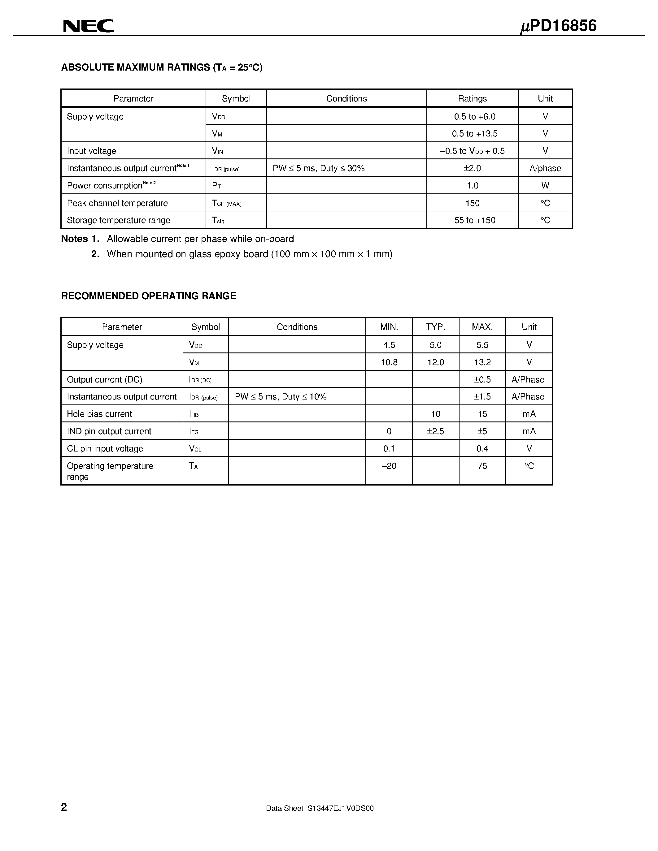 Datasheet UPD16856 page 2 Datasheet UPD16856 - MONOLITHIC CD-ROM 3-PHASE SPINDLE MOTOR DRIVER page 2