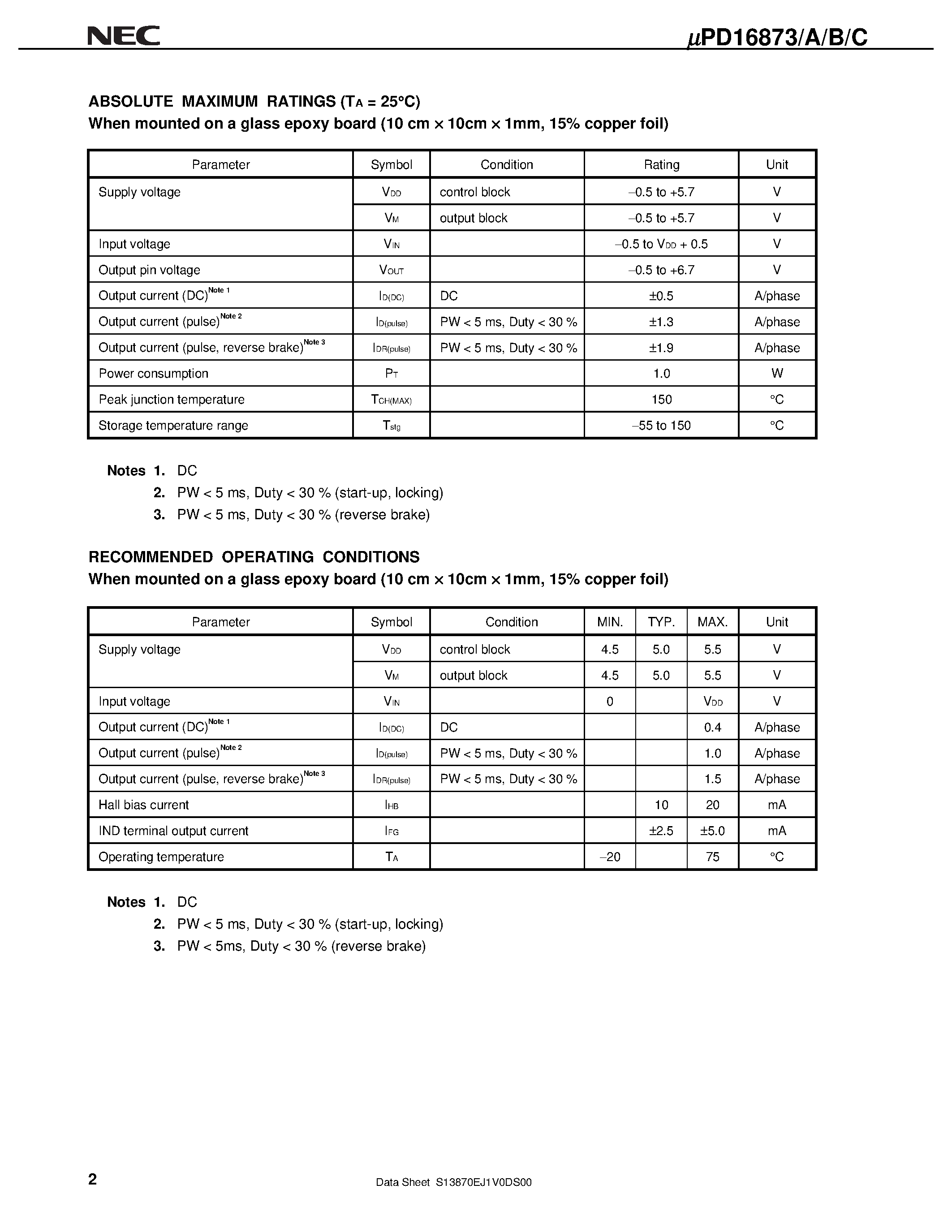 Datasheet UPD16873A - MONOLITHIC 3-ASPECT SPINDLE MOTOR DRIVER page 2