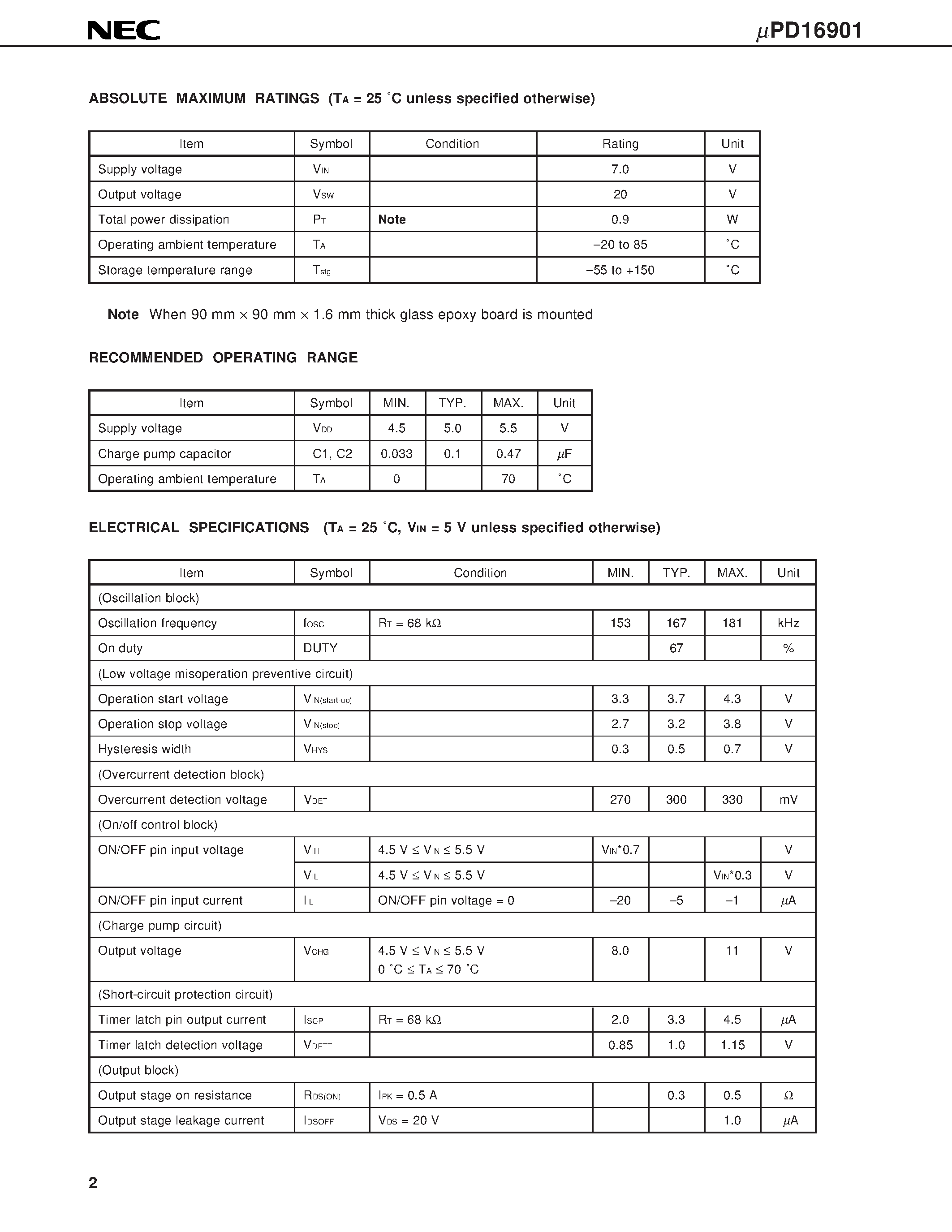 Даташит UPD16901 - FLASH MEMORY VOLTAGE STEPUP DC/DC CONVERTER IC страница 2