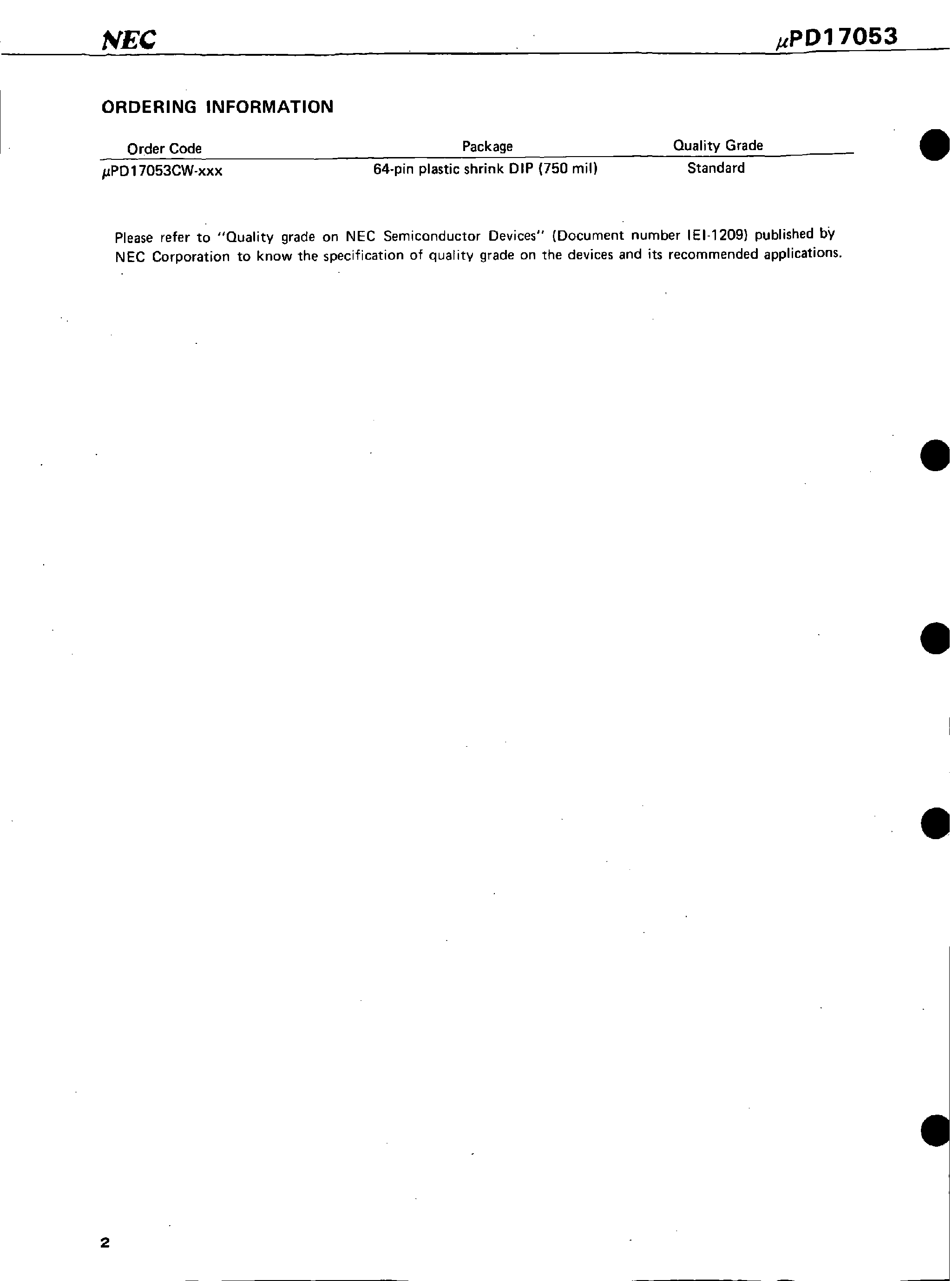 Datasheet UPD17053 - ON-CHIP IMAGE DISPLAY CONTROLLER 4-BIT SINGLE-CHIP MICROCONTROLLER FOR VOLTAGE SYNTHESIZER page 2