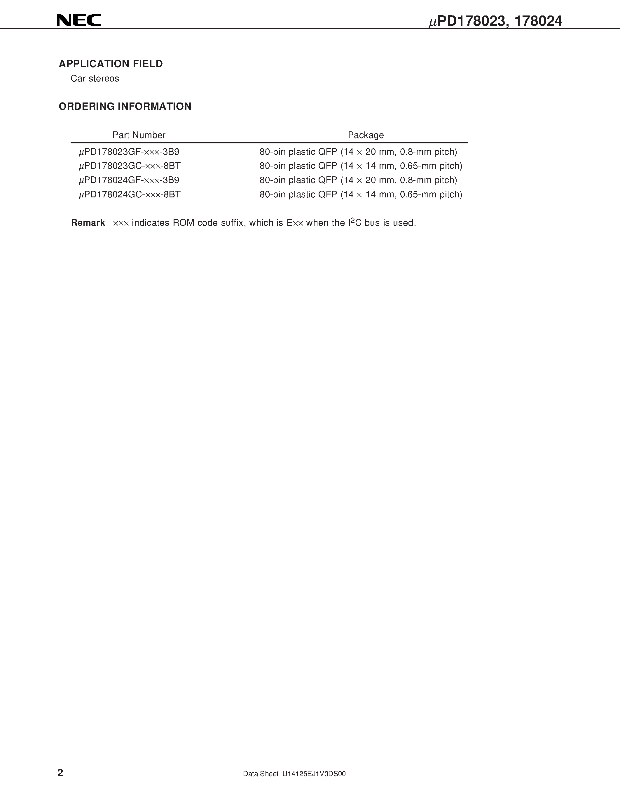 Даташит UPD178024GF - 8-BIT SINGLE-CHIP MICROCONTROLLER страница 2
