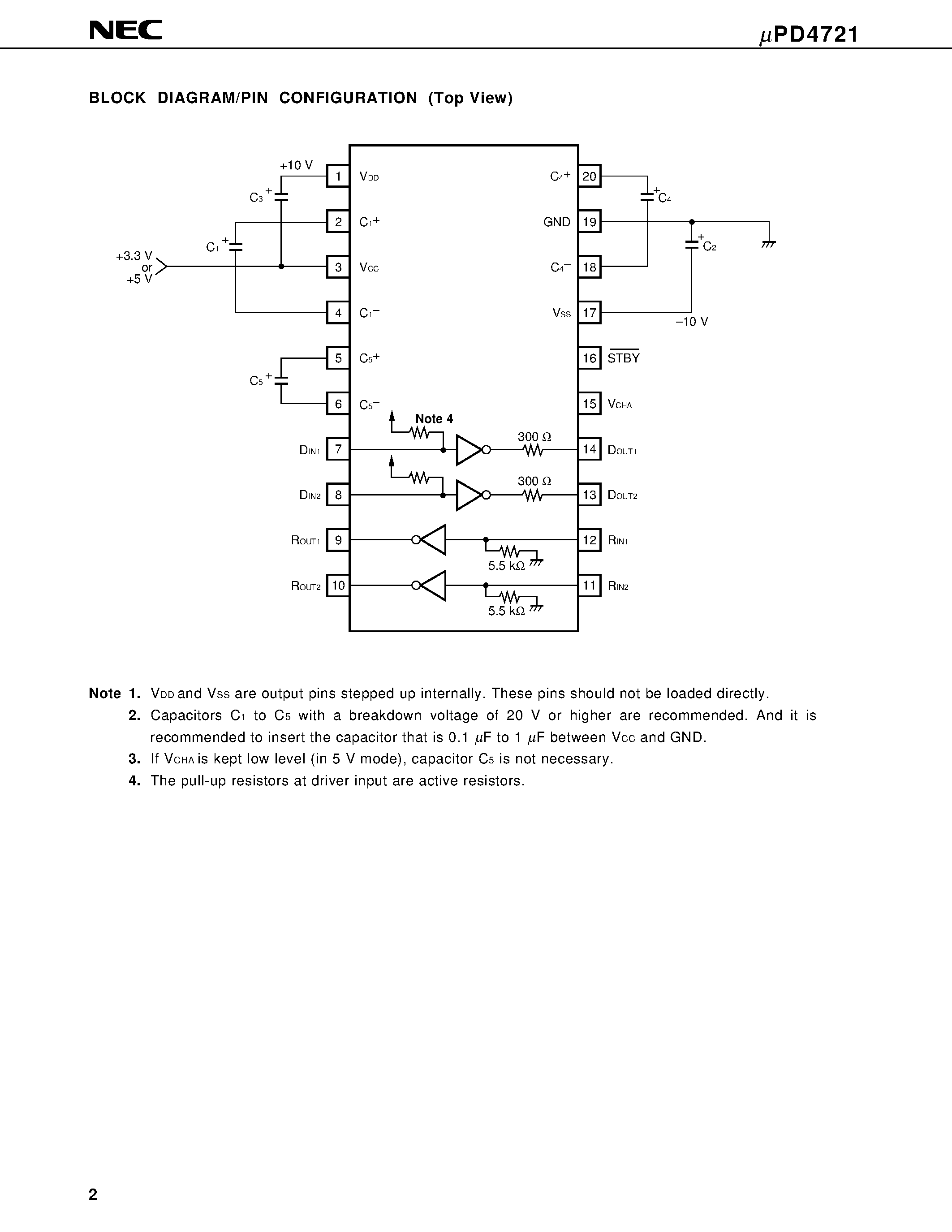 Datasheet UPD4721 - RS-232 LINE DRIVER/RECEIVER AT 3.3 V/5 V page 2