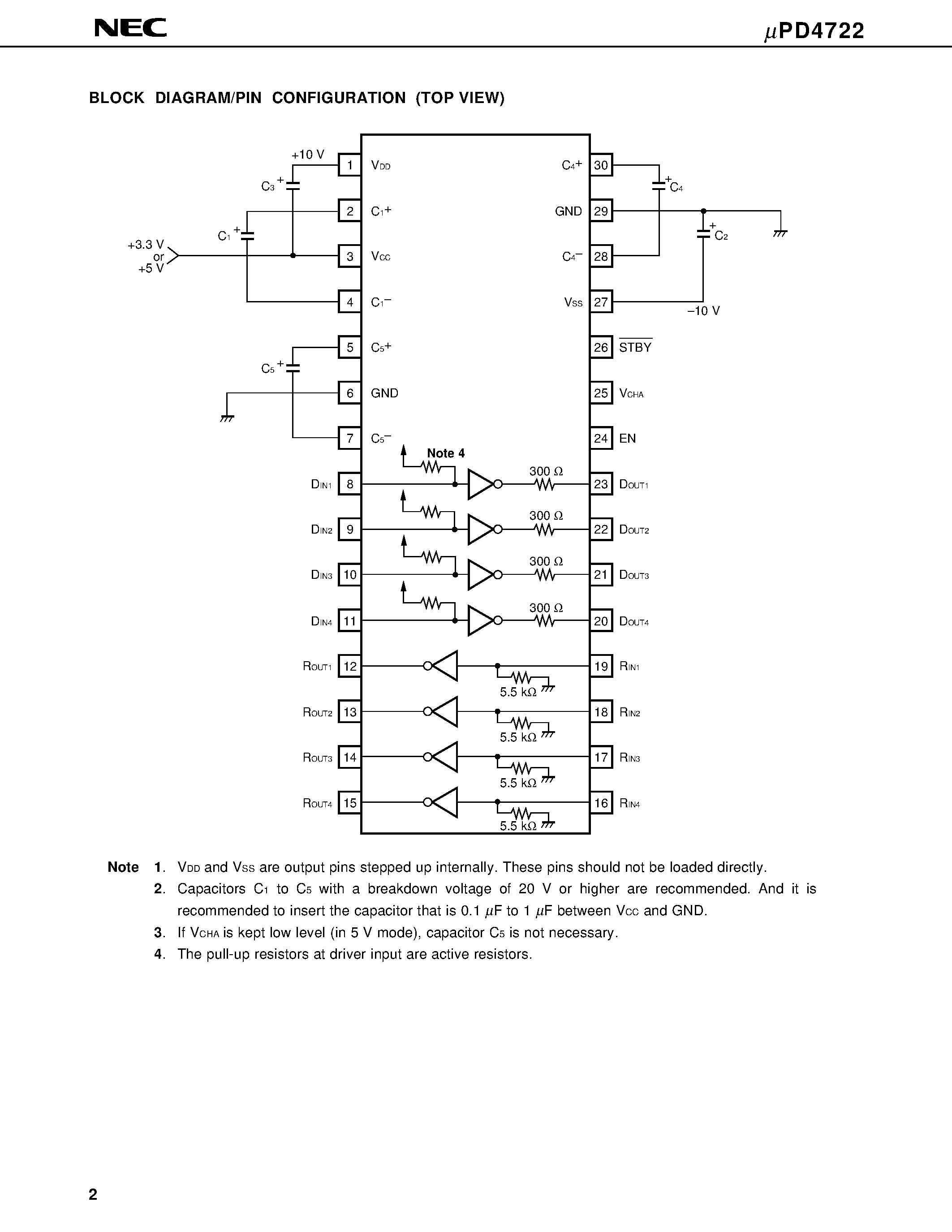 Datasheet UPD4722 - RS-232 LINE DRIVER/RECEIVER AT 3.3 V/5 V page 2