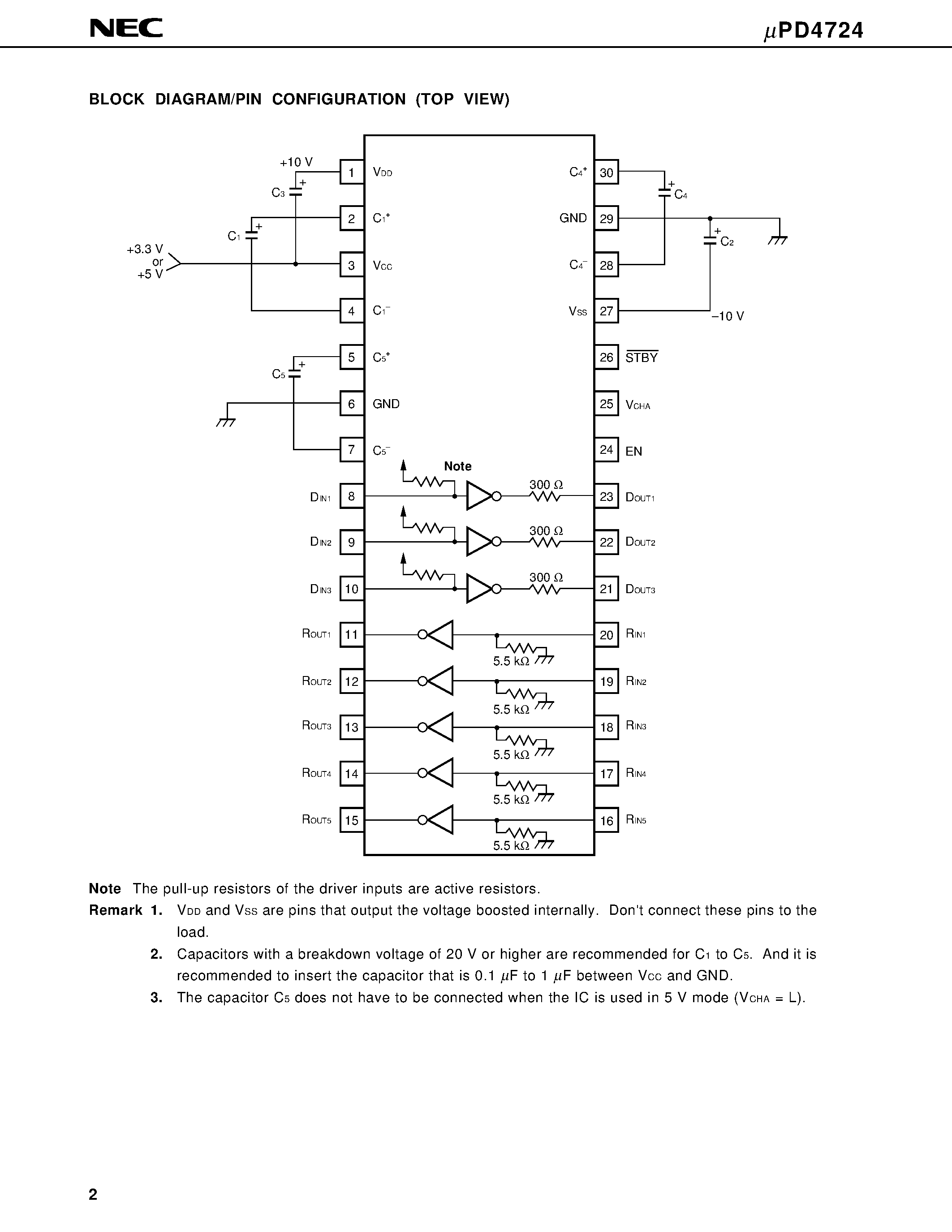 Datasheet UPD4724 - RS-232 LINE DRIVER/RECEIVER AT 3.3 V/5 V page 2