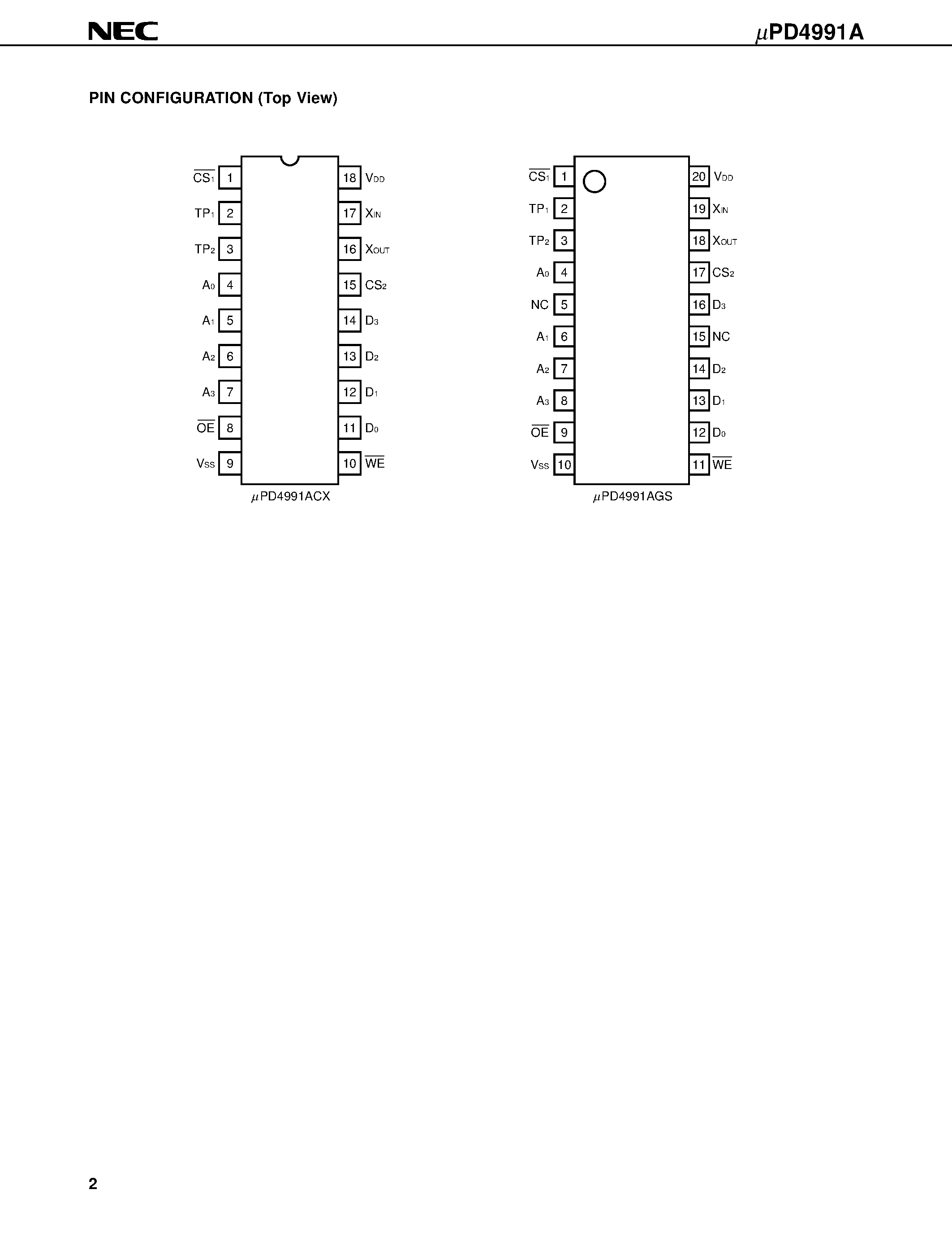 Даташит UPD4991AGS - 4-BIT PARALLEL I/O CALENDAR CLOCK страница 2