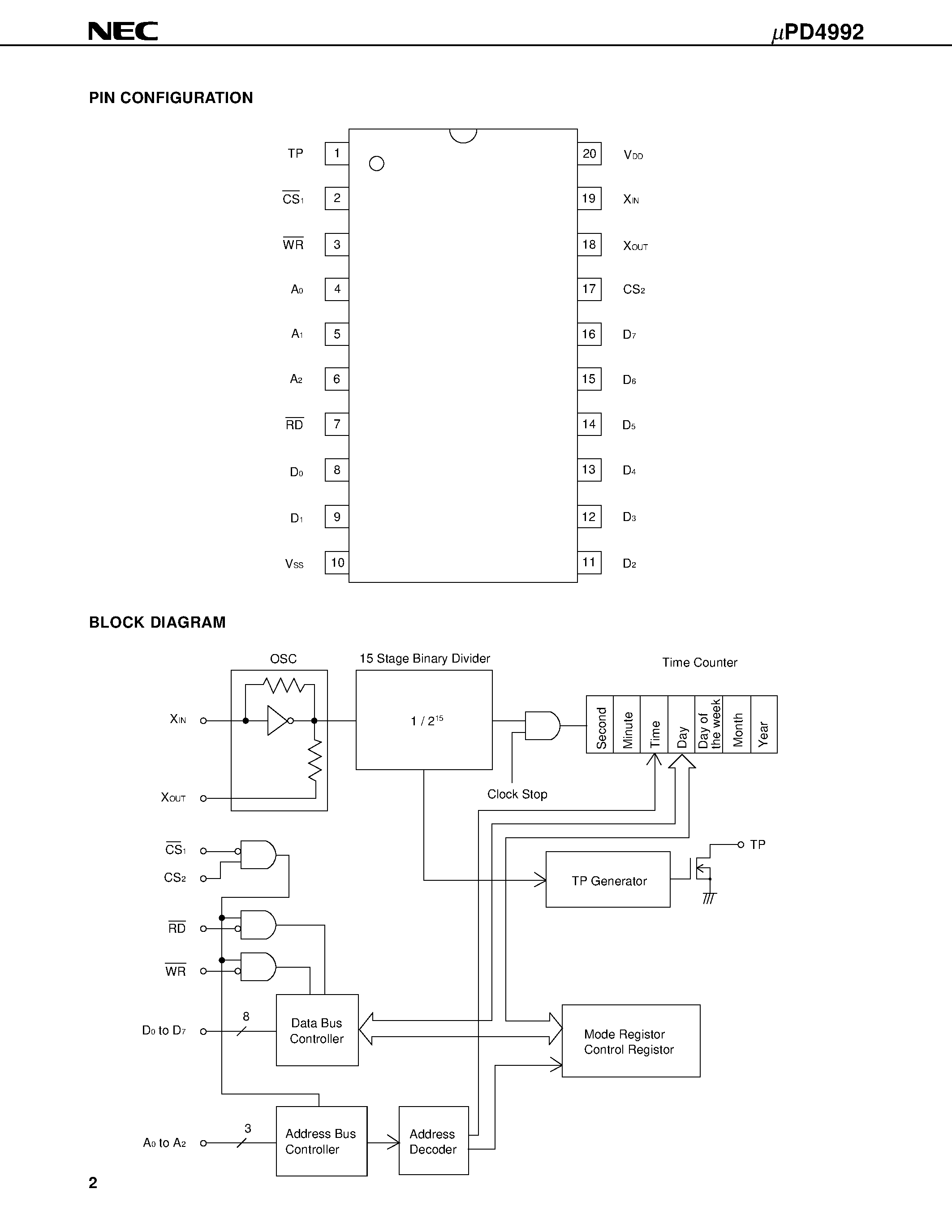 Даташит на микросхему UPD4992GS страница 2 Даташит UPD4992GS - 8-Bit Parallel I/O Calendar Clock страница 2