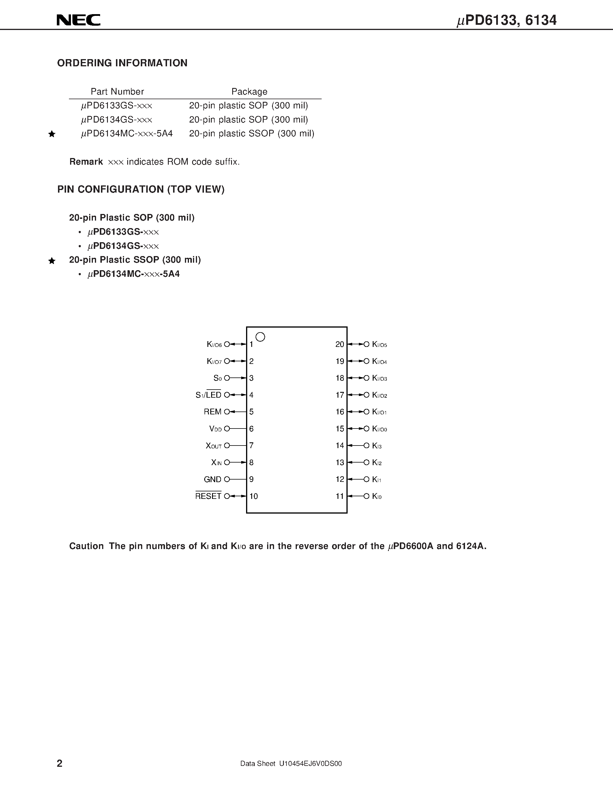 Datasheet UPD6134MC - 4-BIT SINGLE-CHIP MICROCONTROLLER FOR INFRARED REMOTE CONTROL TRANSMISSION page 2