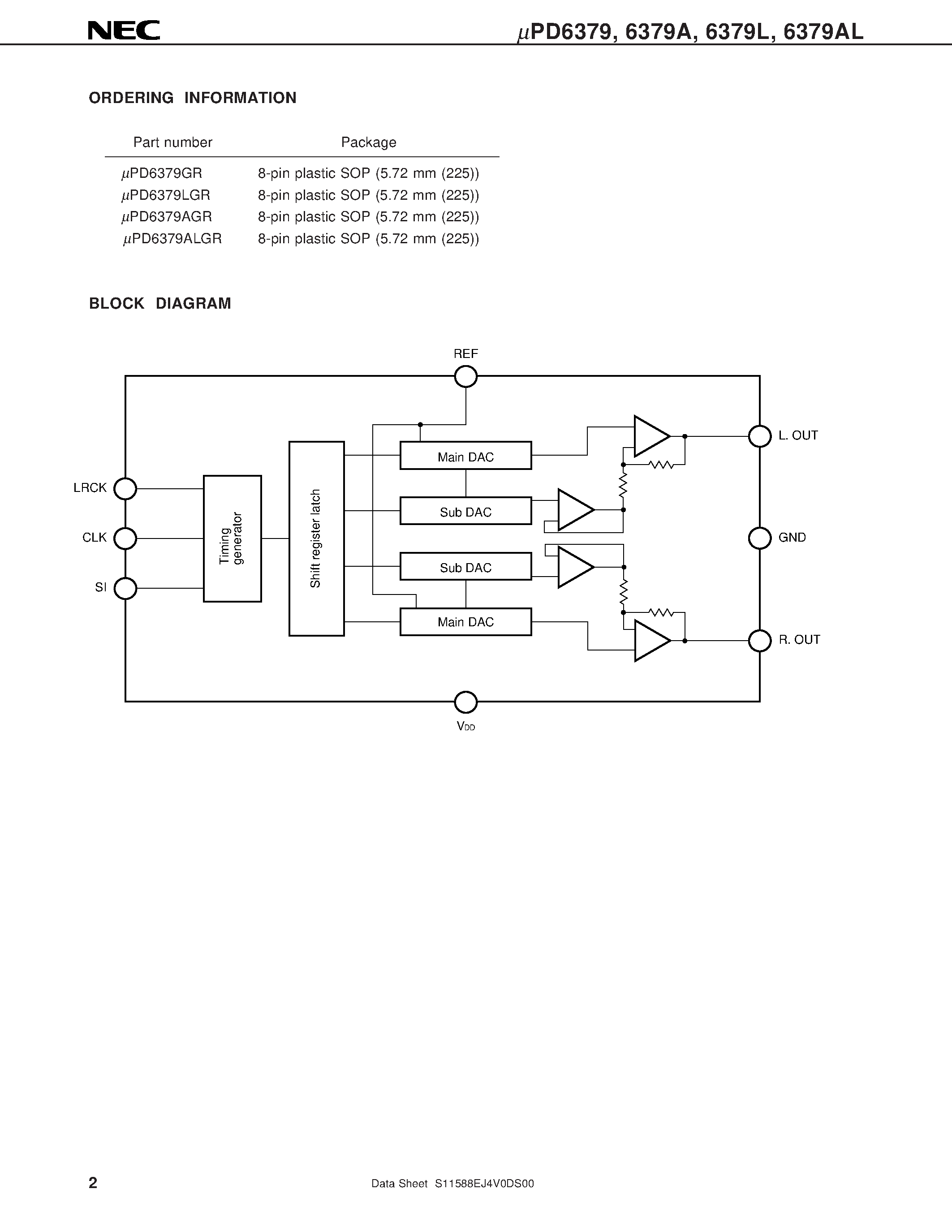 Datasheet UPD6379A page 2 Datasheet UPD6379A - 2-CHANNEL 16-BIT D/A CONVERTER FOR AUDIO APPLICATION page 2
