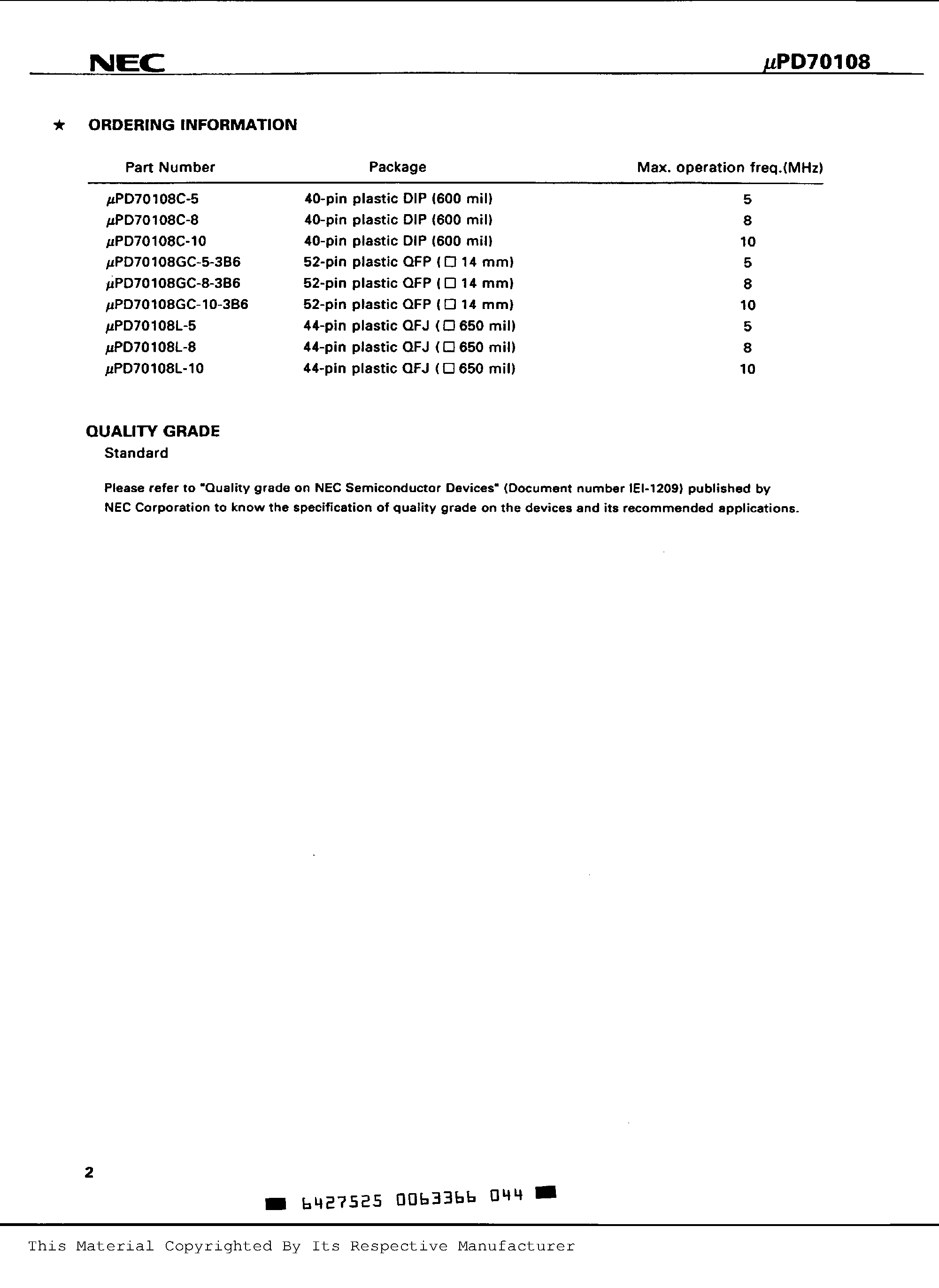 Даташит UPD70108 - 16-/8- Bit Microprocessor страница 2