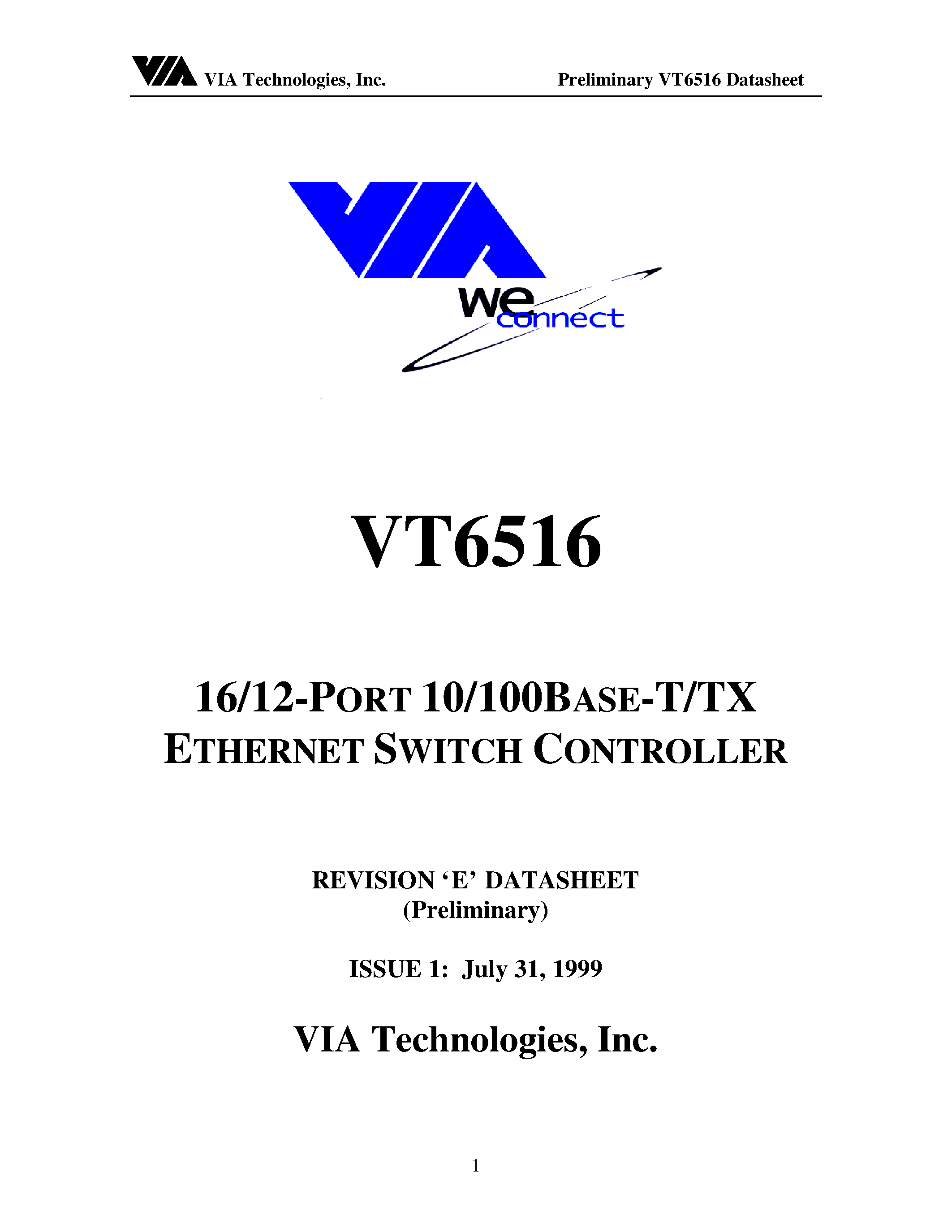 Datasheet VT6516 - 16/12 PORT 10/1000 ASE T/TX page 1