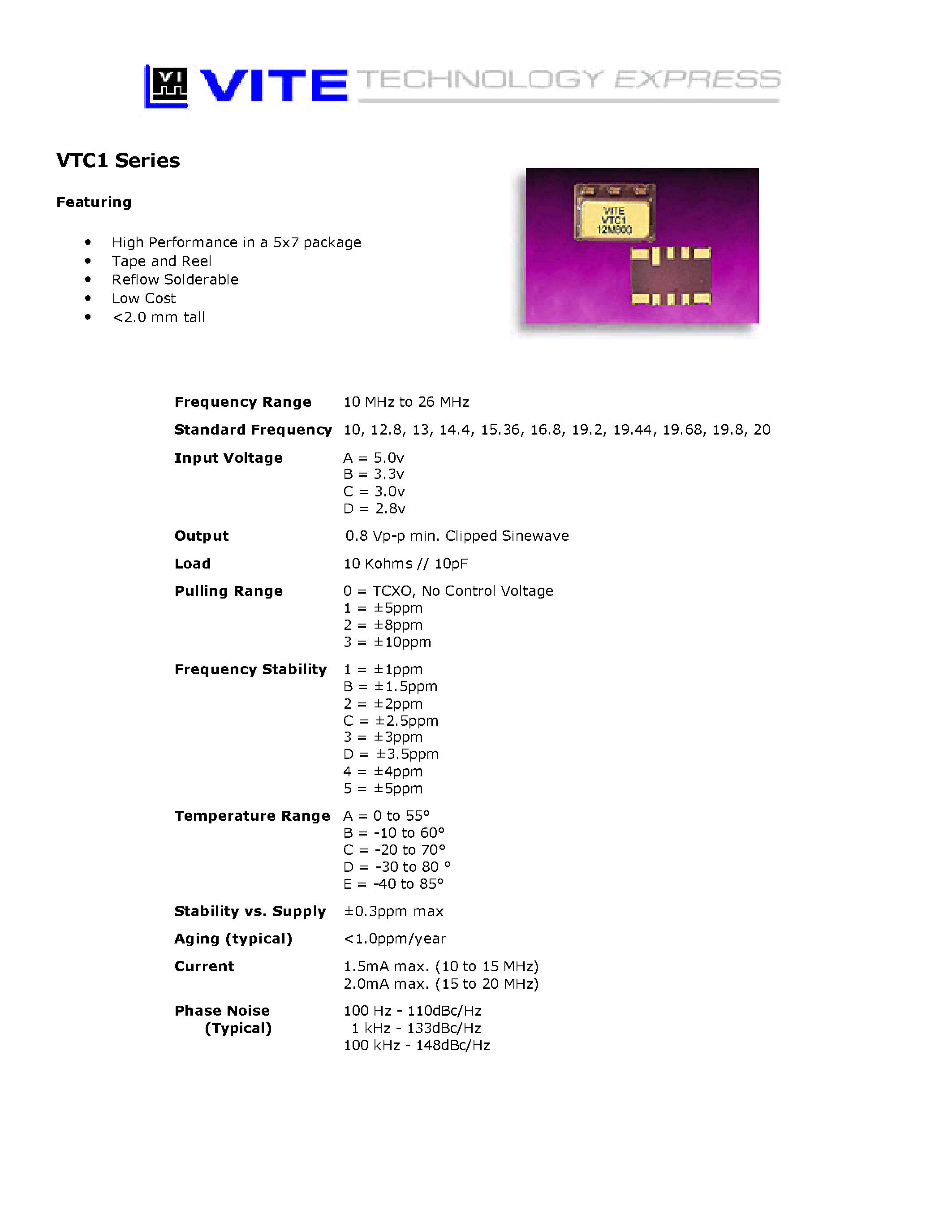 Даташит VTC1 - High Performance in a 5x7 package страница 1