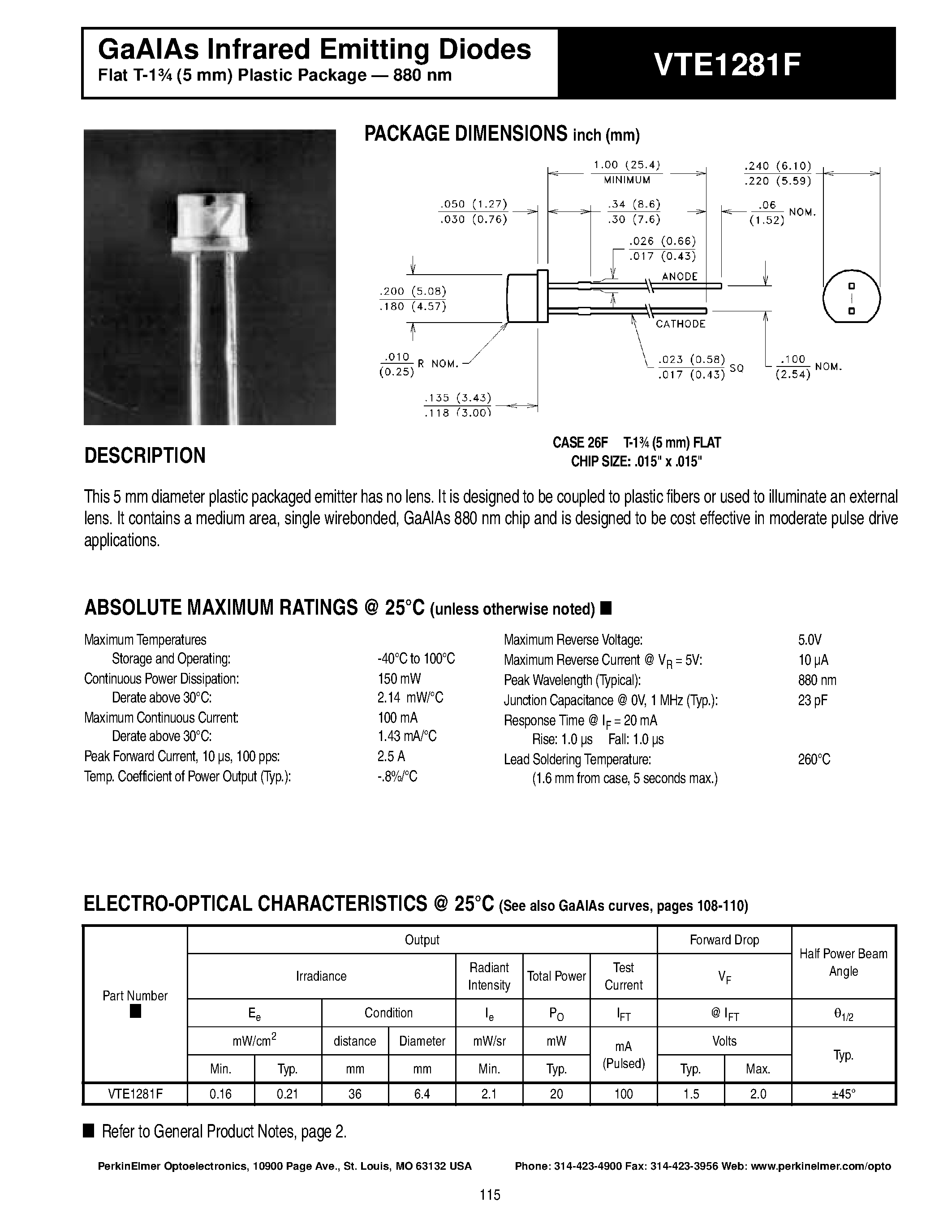 Datasheet VTE1281F - GaAlAs Infrared Emitting Diodes page 1