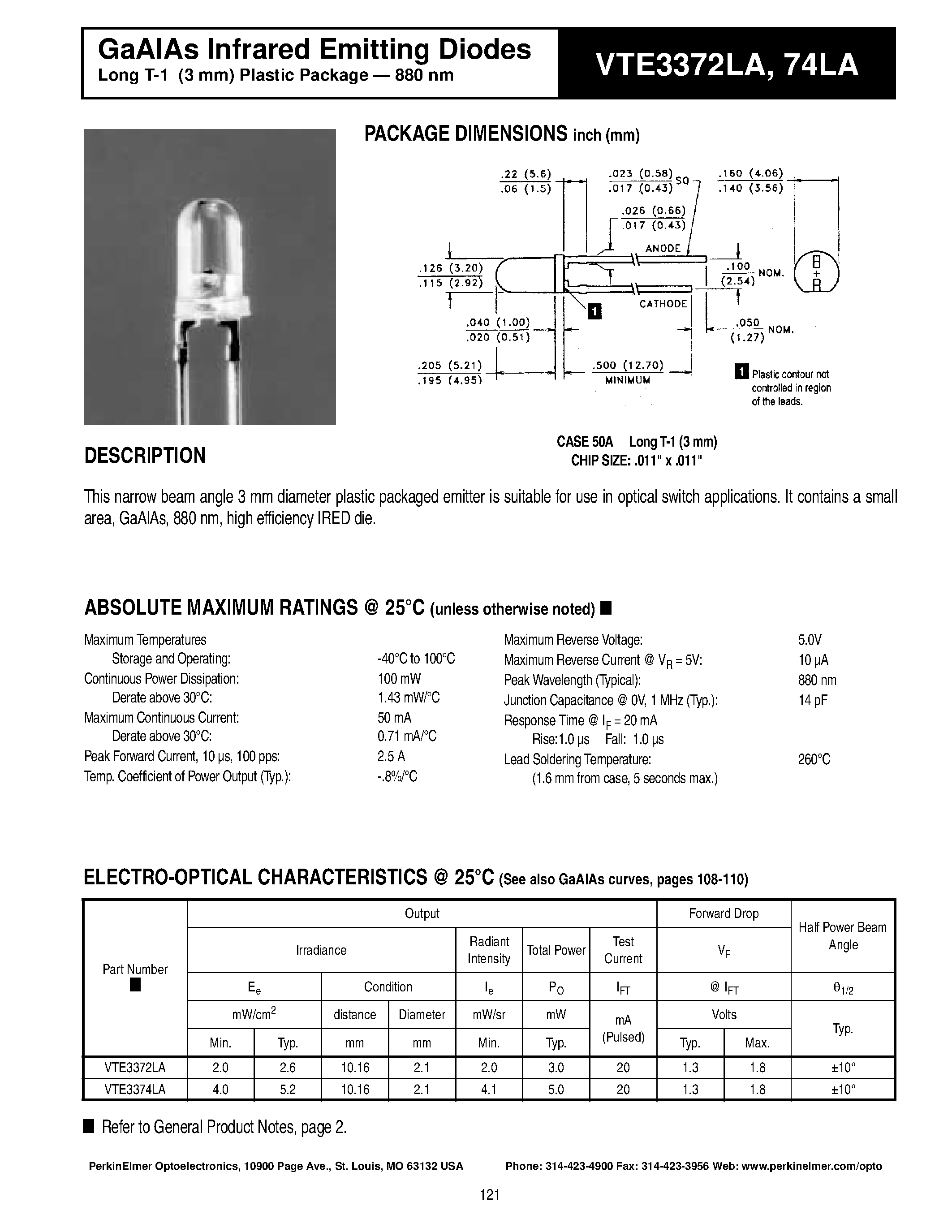 Datasheet VTE3372LA - GaAlAs Infrared Emitting Diodes page 1