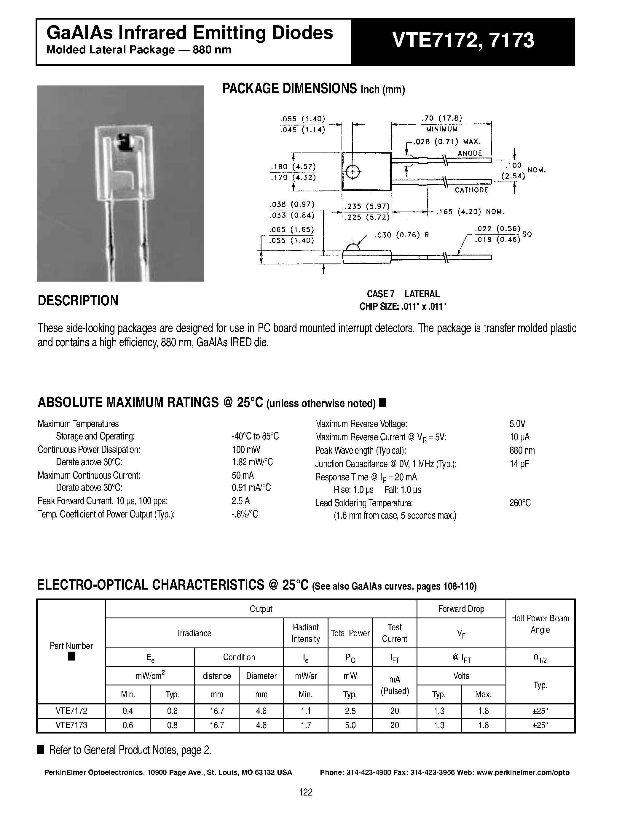 Datasheet VTE7173 - GaAlAs Infrared Emitting Diodes page 1