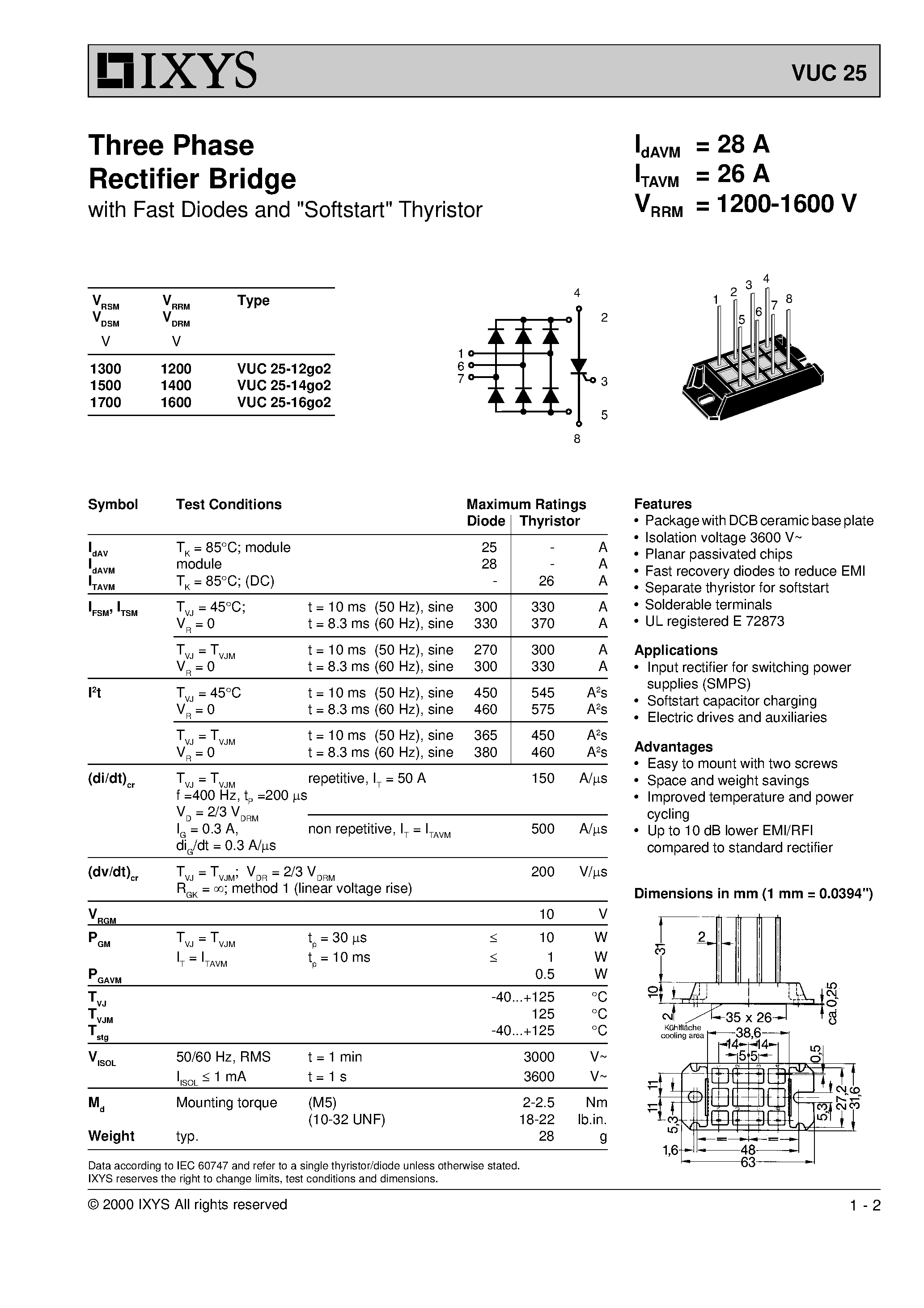 Datasheet VUC25 page 1 Datasheet VUC25 - Three Phase Rectifier Bridge page 1