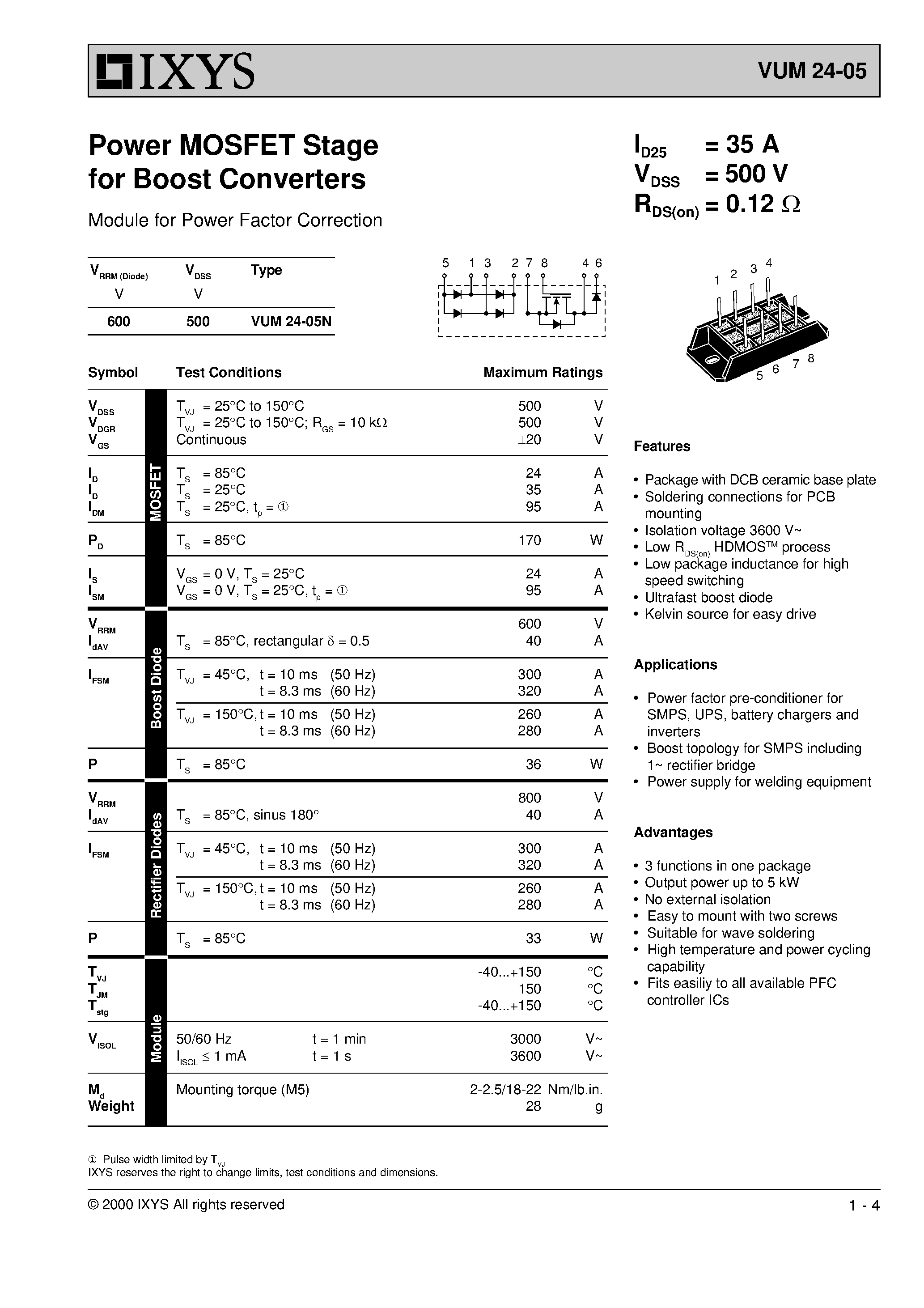 Datasheet VUM24-05 - Power MOSFET Stage for Boost Converters page 1