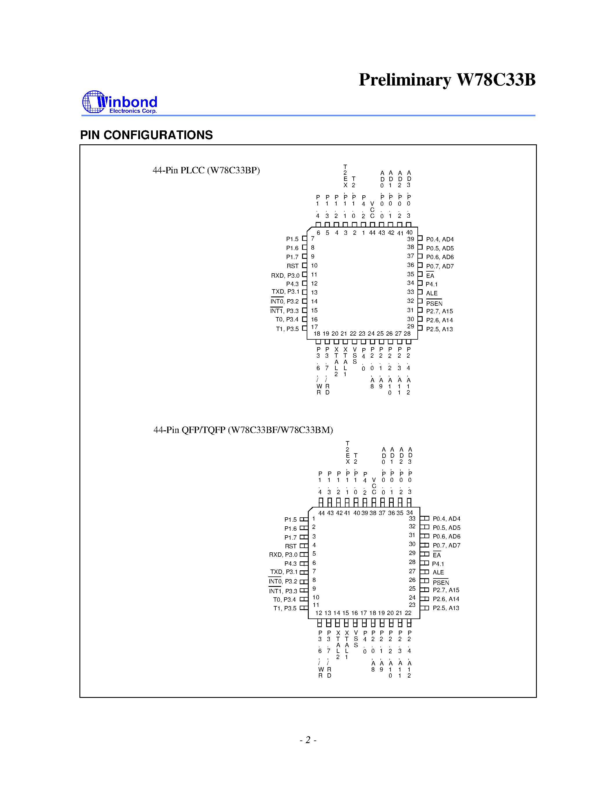 Datasheet W78C33BP-40 page 2 Datasheet W78C33BP-40 - 8-BIT MICROCONTROLLER page 2