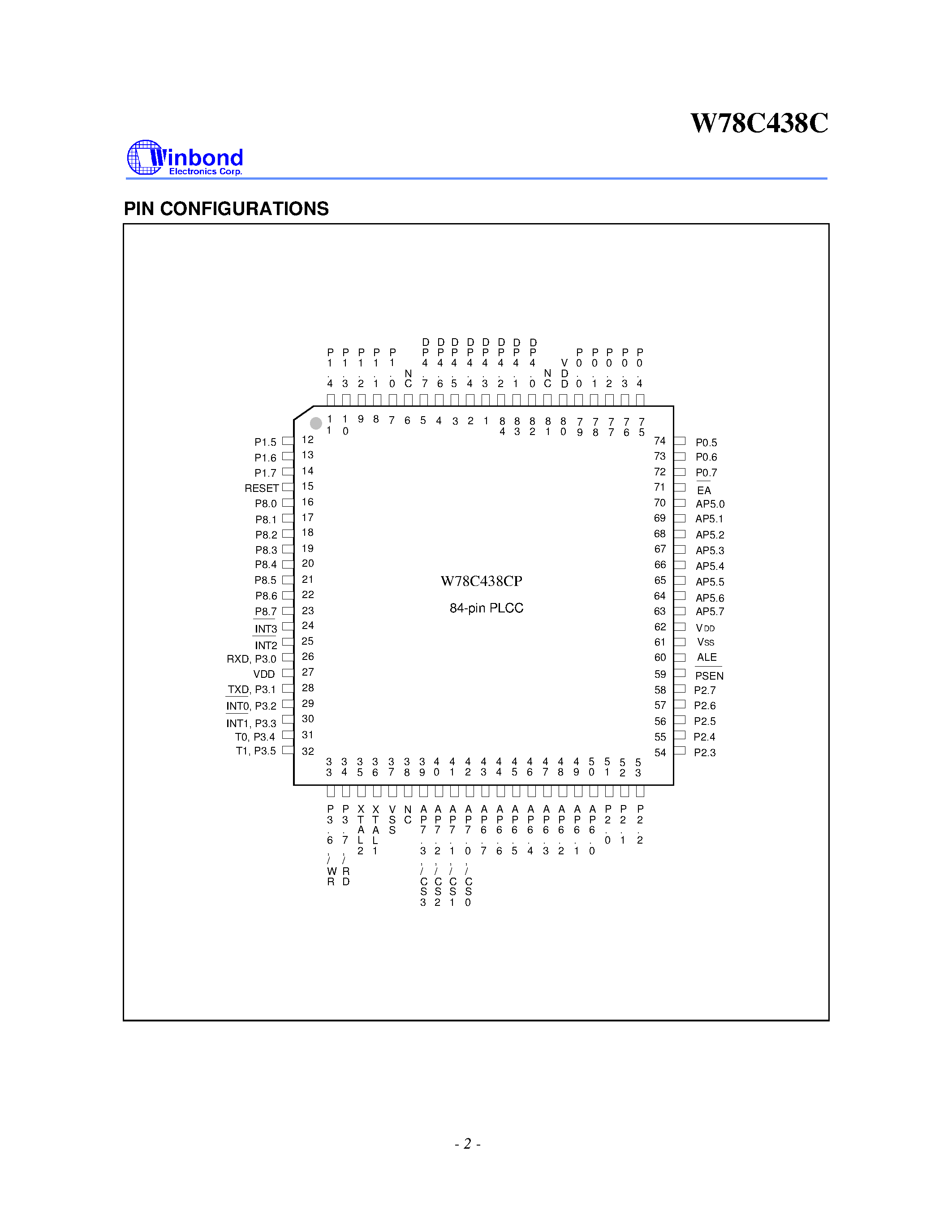 Datasheet W78C438CP-24 - 8-BIT MICROCONTROLLER page 2
