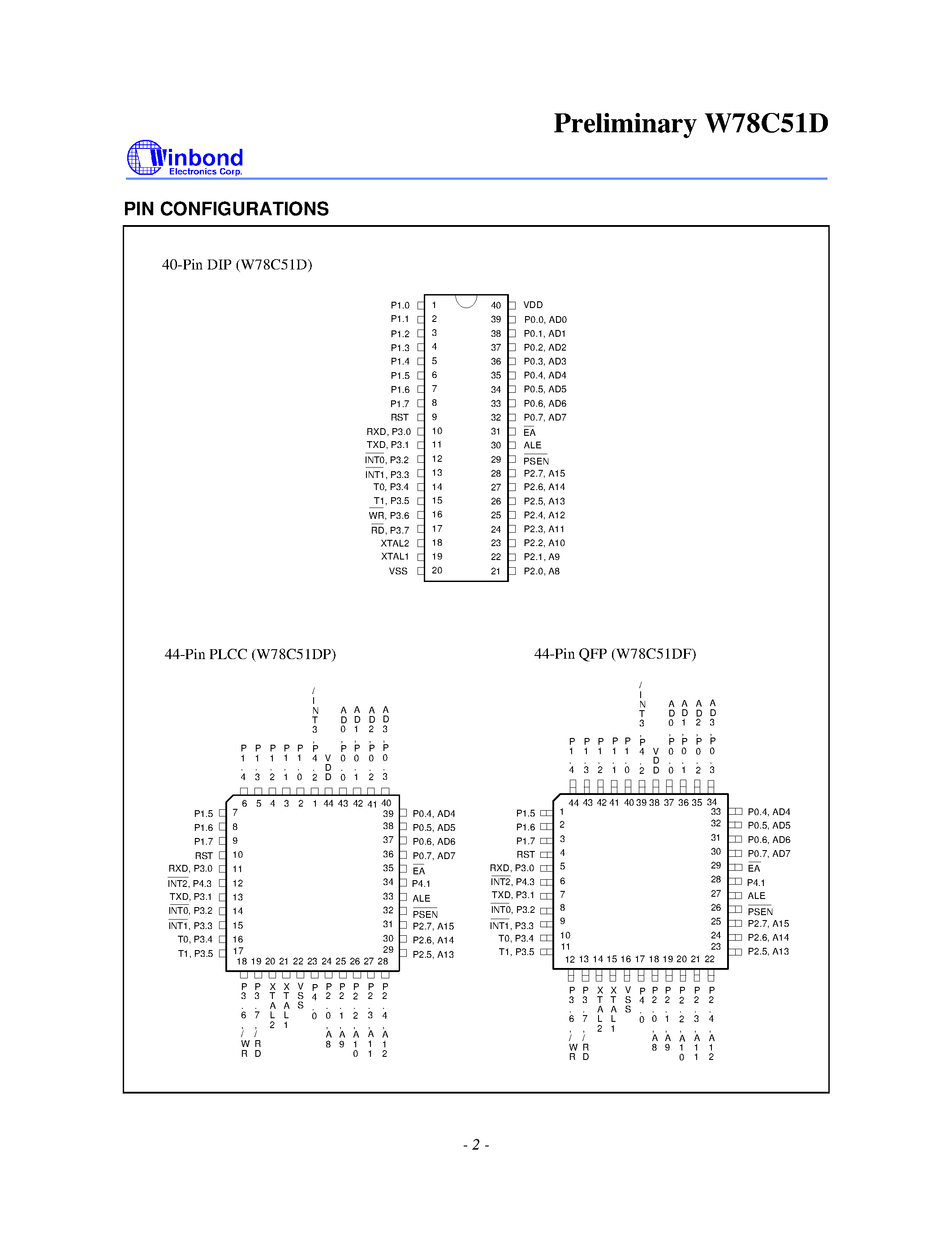 Datasheet W78C51DF-24 - 8-BIT MICROCONTROLLER page 2