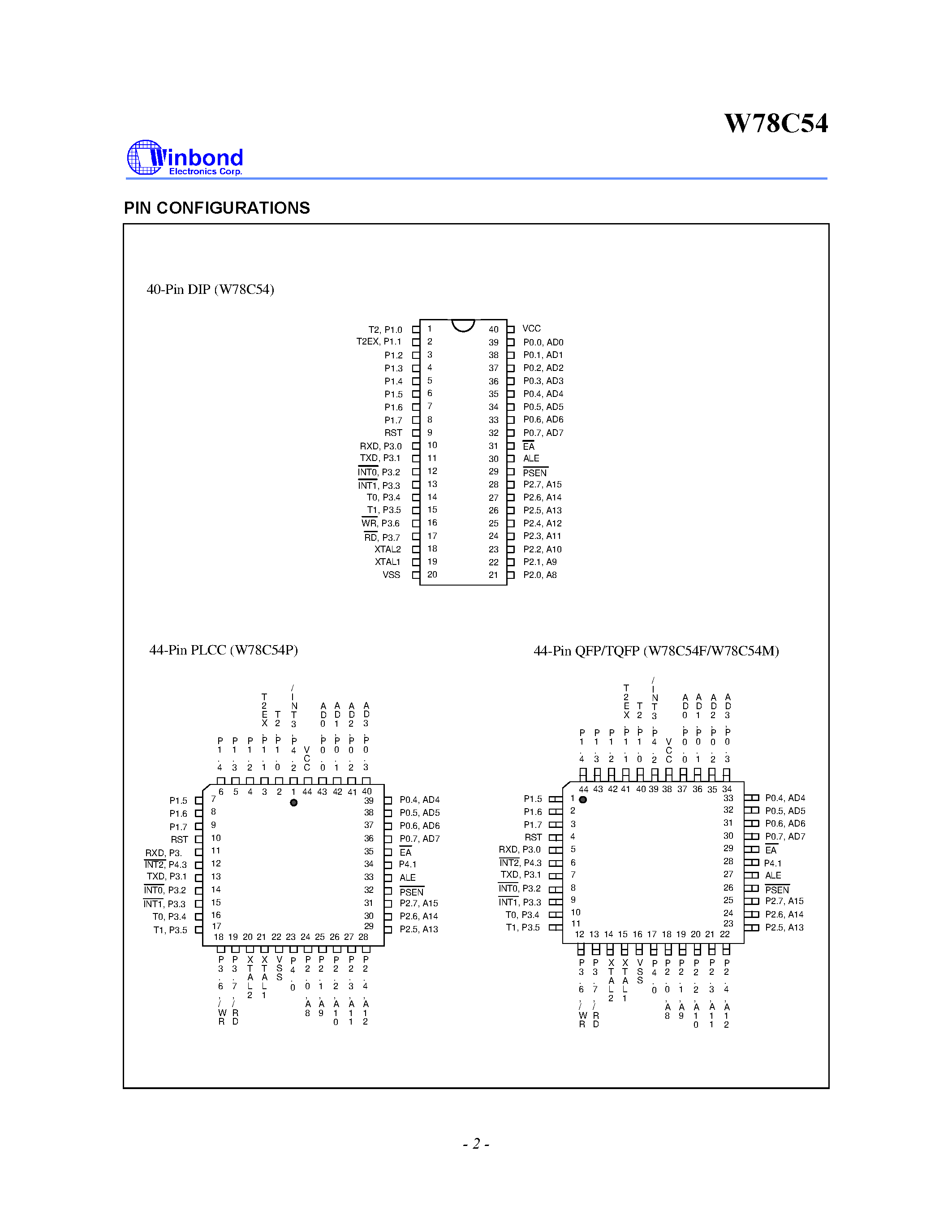Datasheet W78C54F-40 - 8-BIT MICROCONTROLLER page 2