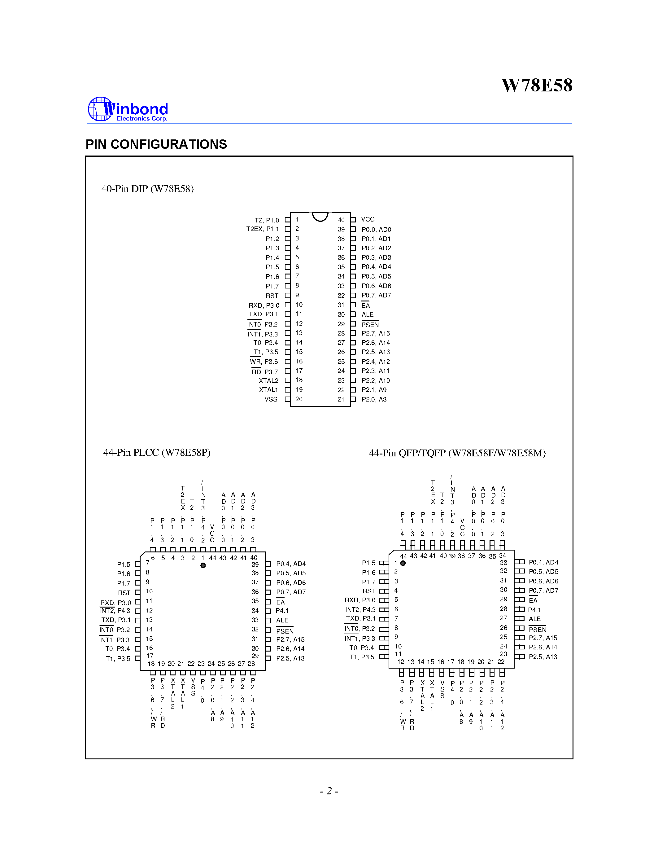 Даташит на микросхему W78E58M-16 страница 2 Даташит W78E58M-16 - 8-BIT MICROCONTROLLER страница 2