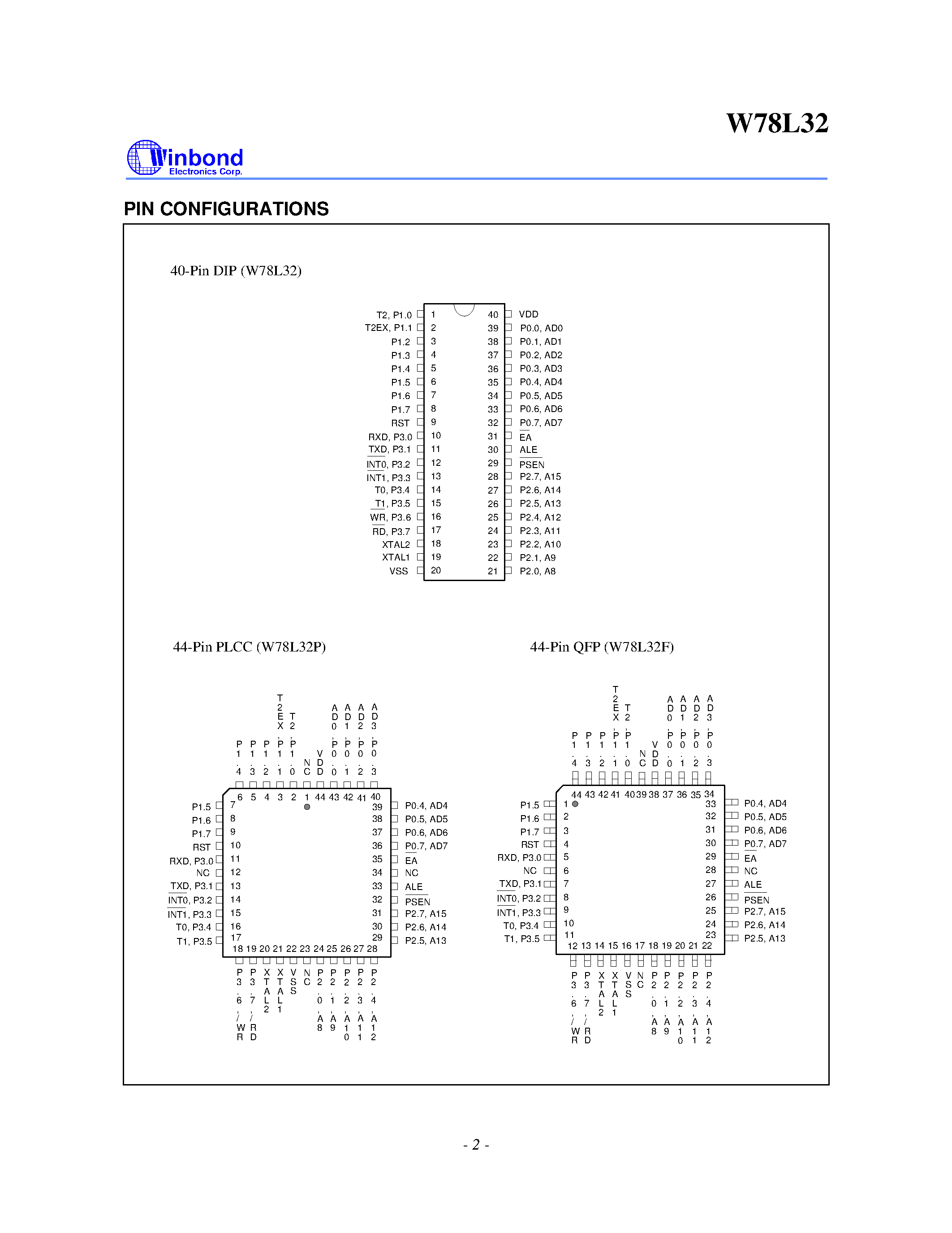 Даташит W78L32P-24 - 8-BIT MICROCONTROLLER страница 2