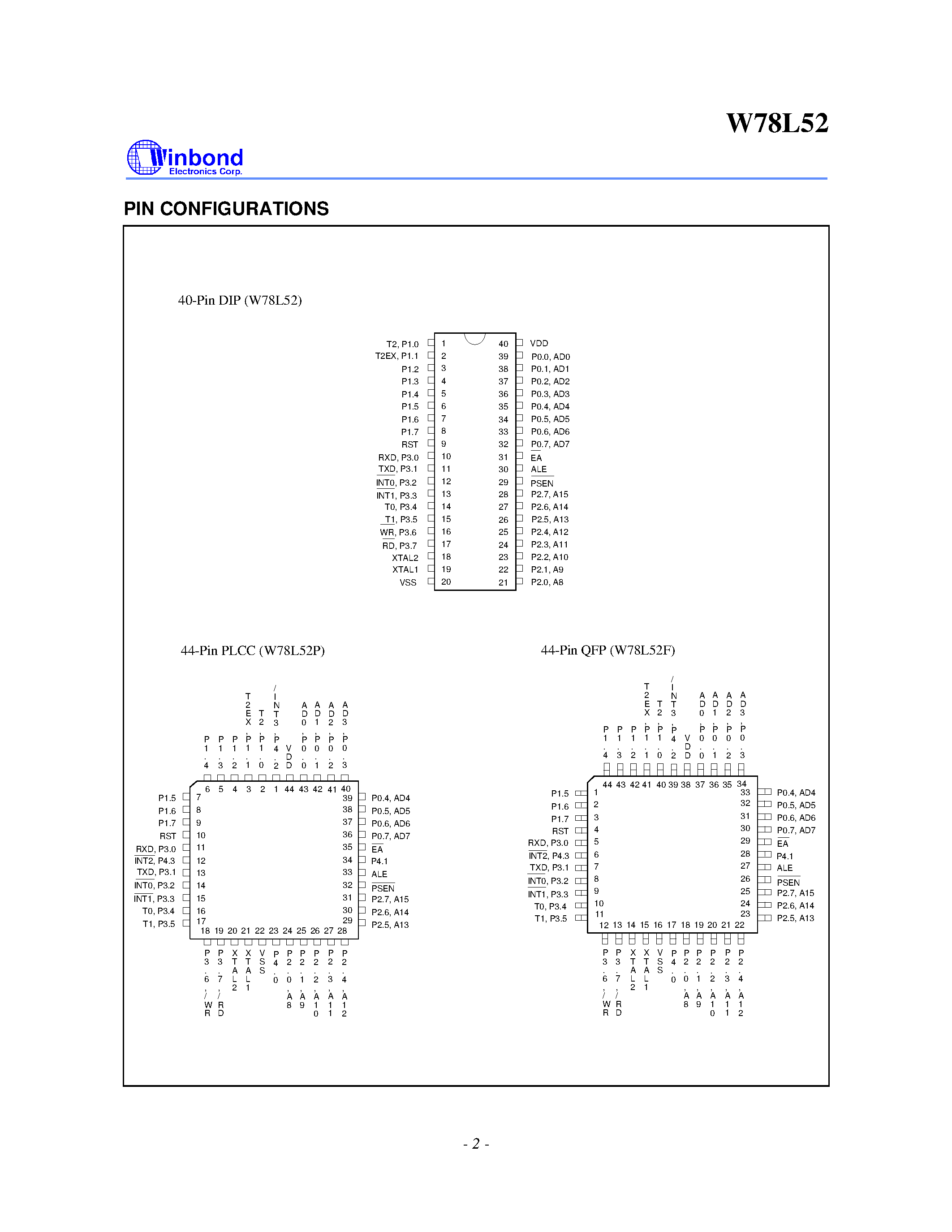 Даташит W78L52F-24 - 8-BIT MICROCONTROLLER страница 2