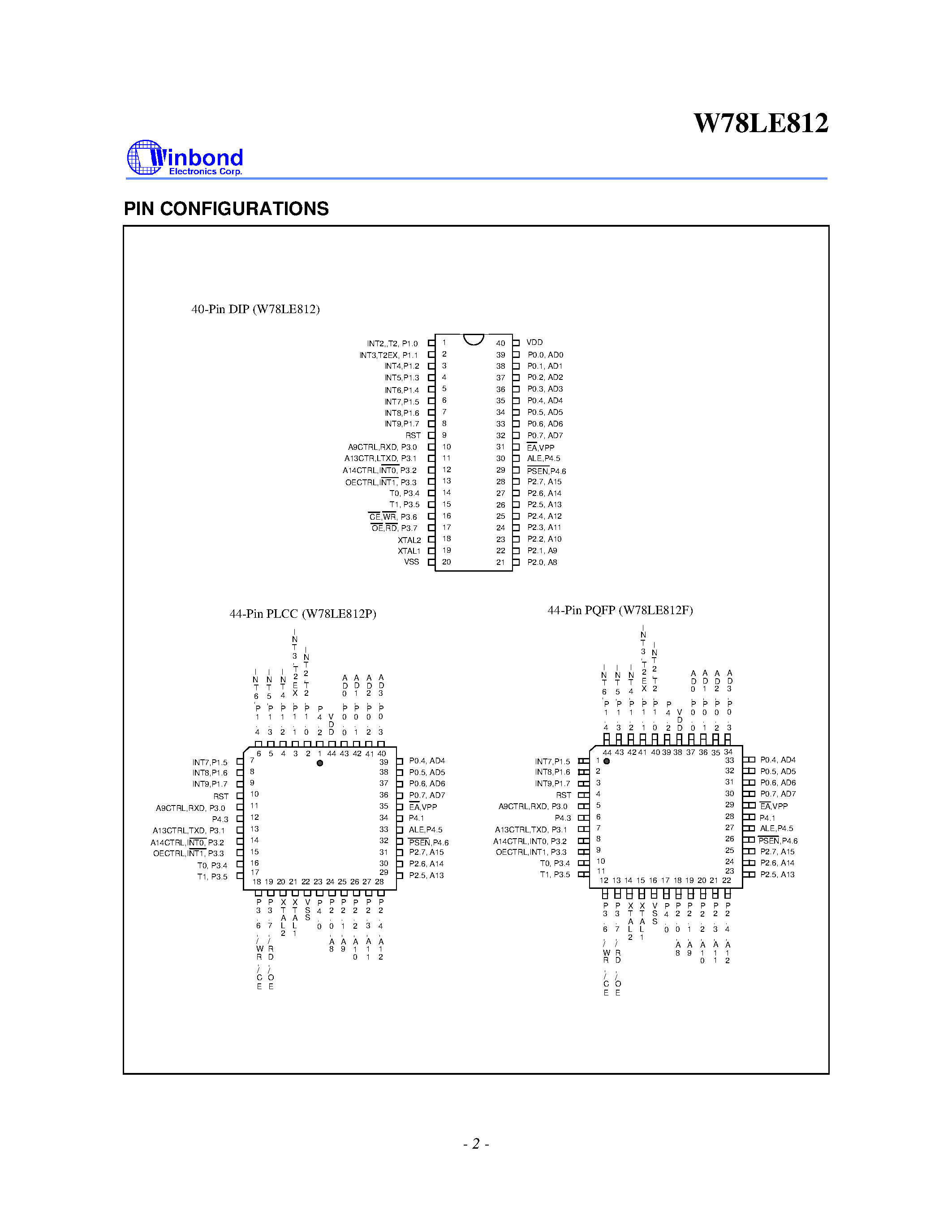 Даташит на микросхему W78LE812-24 страница 2 Даташит W78LE812-24 - 8-BIT MTP MICROCONTROLLER страница 2