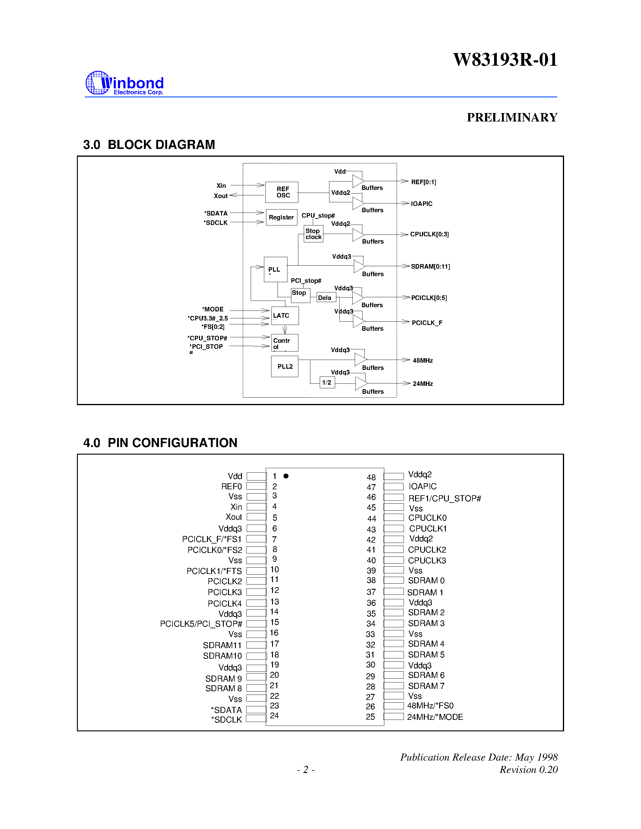 Datasheet W83193R-01 - 83.MHZ 3-DIMM CLOCK page 2